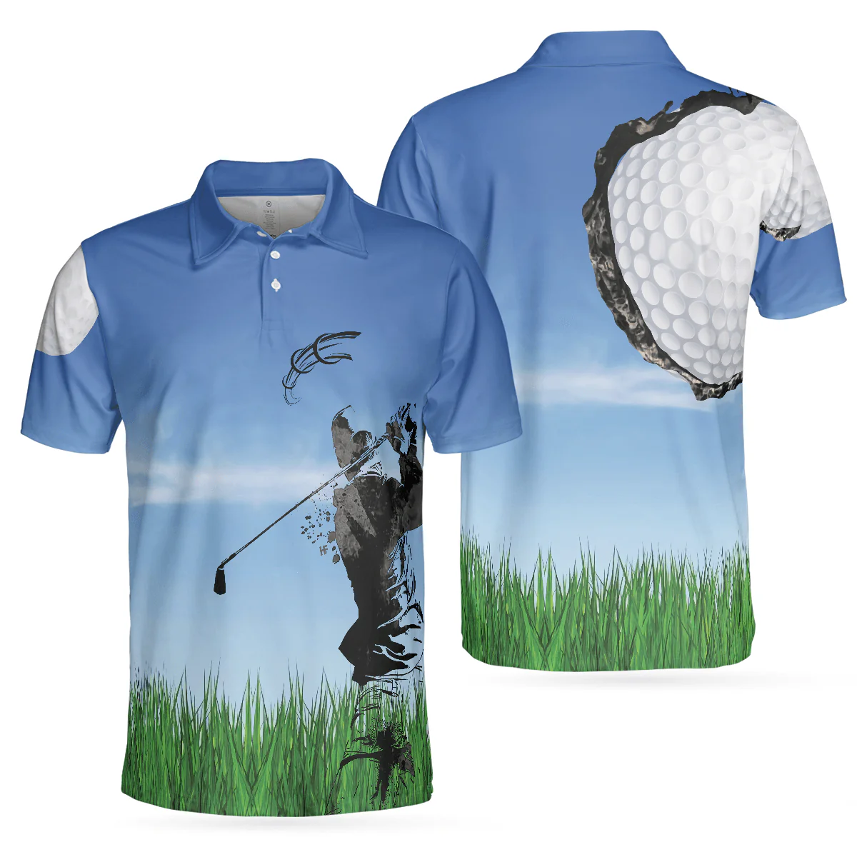Men Golf Polo Shirt - Swing Polo Shirt, Blue Golf Ball Pattern Polo Shirt For Golfers, Best Golf Polo Shirt For Hot Weather - Perfect Gift For Men, Golfers