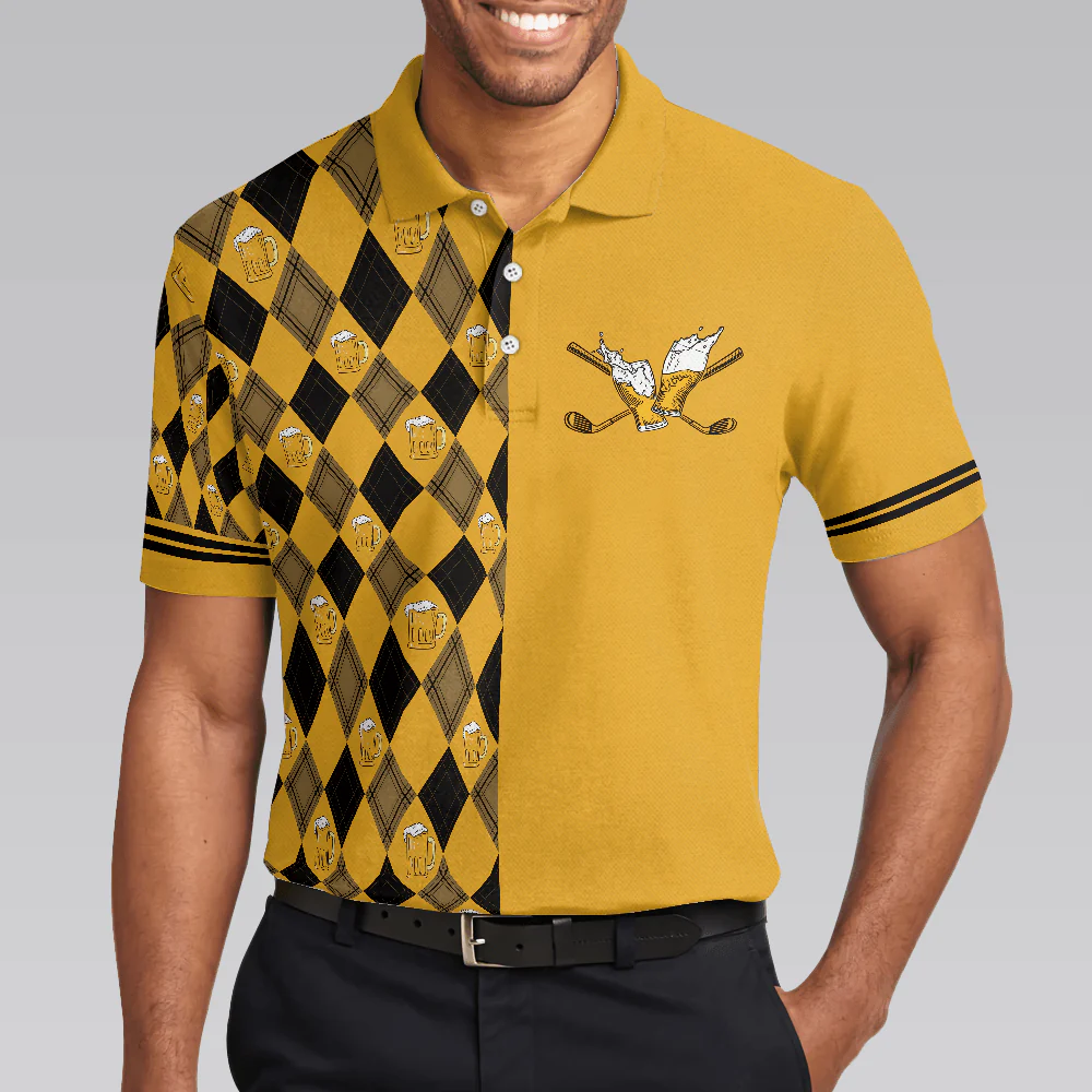 Men Golf Polo Shirt - Swing Swear Drink Repeat Polo Shirt, Black And Yellow Argyle Pattern Shirt, Swag Golf Gift For Golfers - Perfect Gift For Men, Golfers - Image 4
