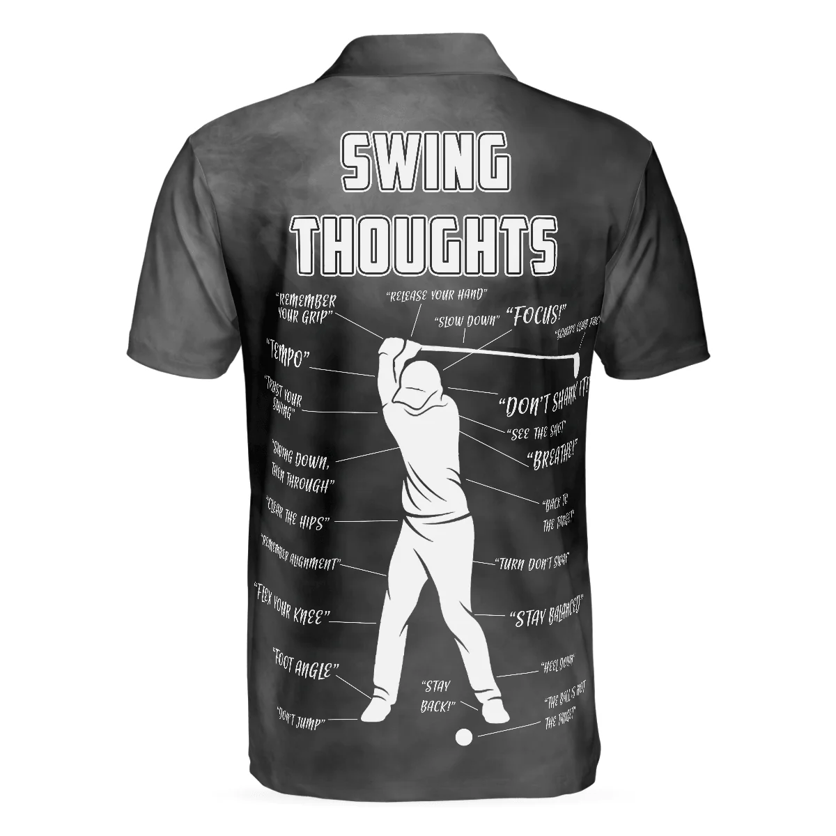 Men Golf Polo Shirt - Swing Thoughts Golf Polo Shirt, Black And Smoke Golfing Shirt, Funny Golf Shirt For Men - Perfect Gift For Men, Golfers - Image 2