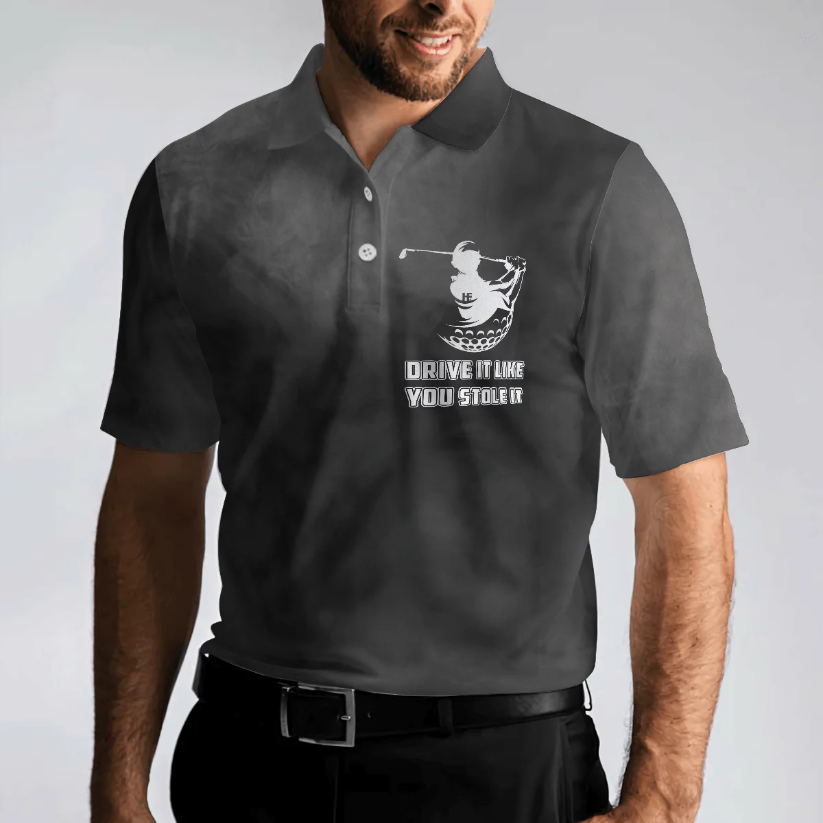 Men Golf Polo Shirt - Swing Thoughts Golf Polo Shirt, Black And Smoke Golfing Shirt, Funny Golf Shirt For Men - Perfect Gift For Men, Golfers - Image 4