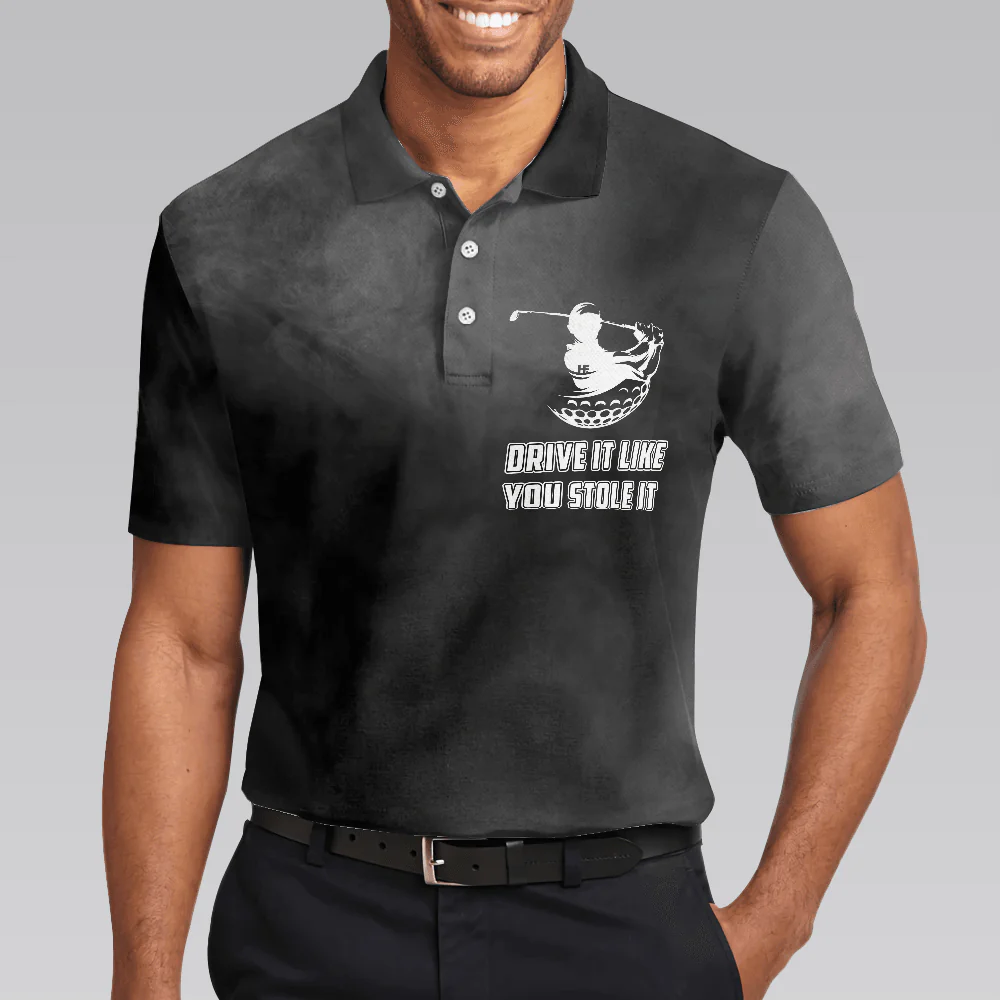 Men Golf Polo Shirt - Swing Thoughts Golf Polo Shirt, Black And Smoke Golfing Shirt, Funny Golf Shirt For Men - Perfect Gift For Men, Golfers - Image 5