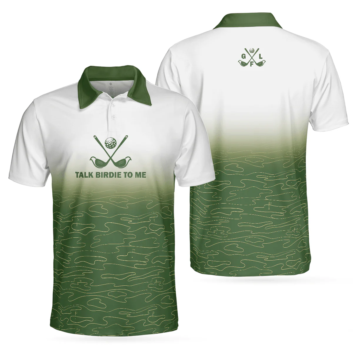 Men Golf Polo Shirt - Talk Birdie To Me Golf Polo Shirt, White And Green Abstract Grass Pattern Golfing Polo Shirt - Perfect Gift For Men, Golfer