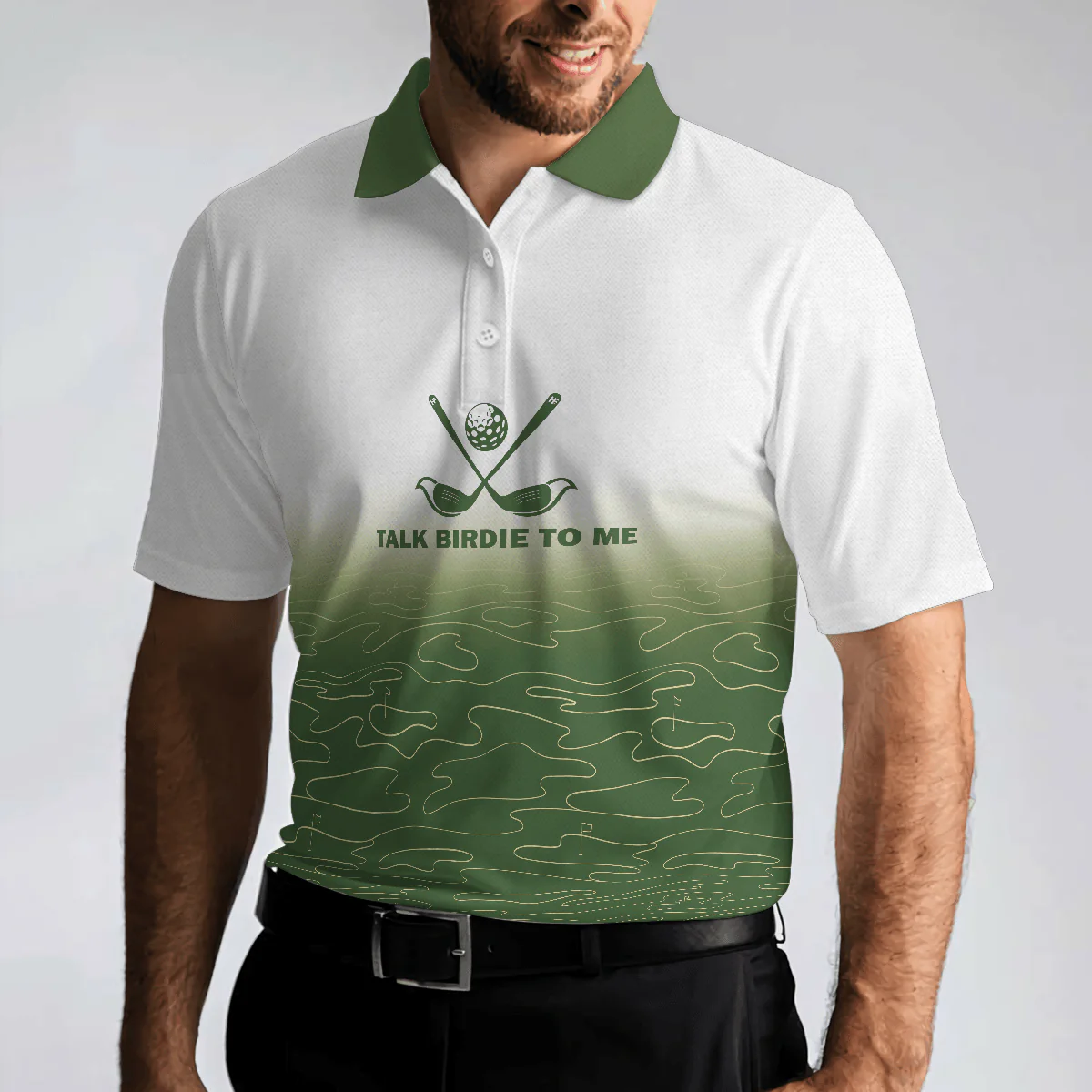 Men Golf Polo Shirt - Talk Birdie To Me Golf Polo Shirt, White And Green Abstract Grass Pattern Golfing Polo Shirt - Perfect Gift For Men, Golfer - Image 4