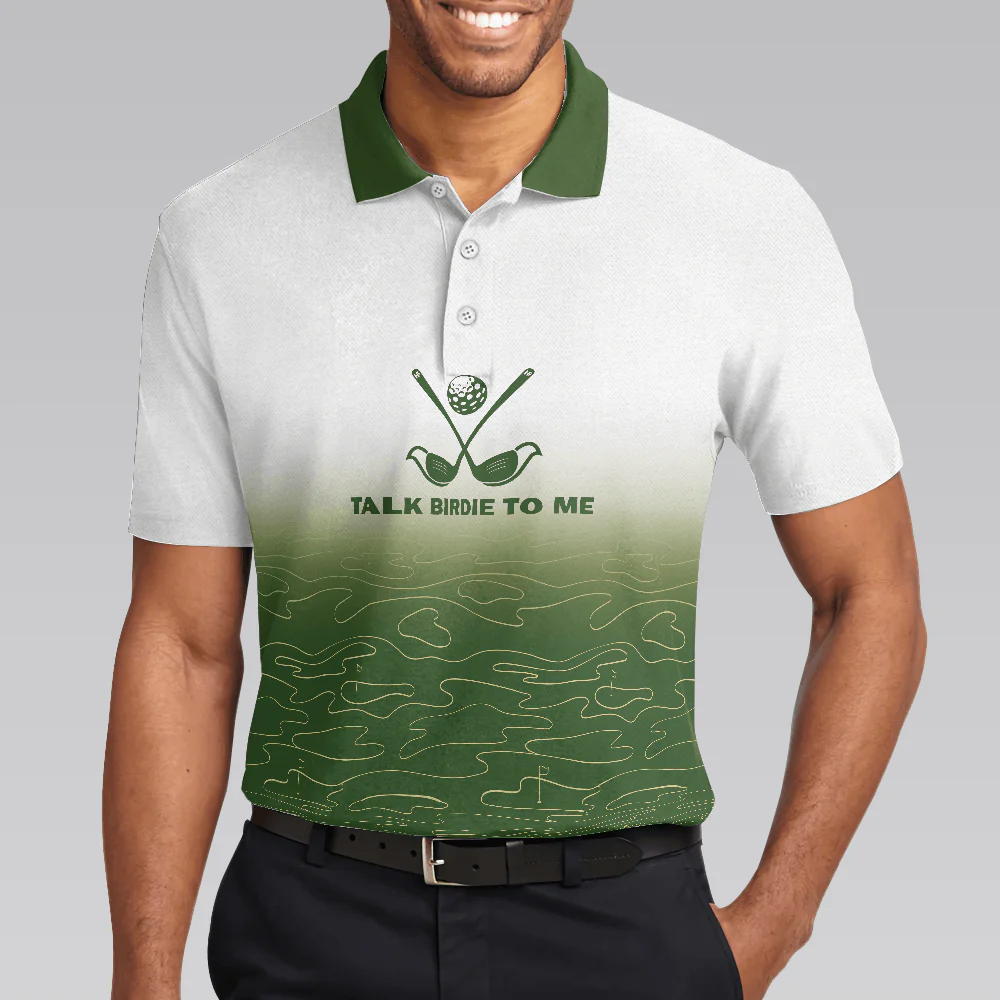 Men Golf Polo Shirt - Talk Birdie To Me Golf Polo Shirt, White And Green Abstract Grass Pattern Golfing Polo Shirt - Perfect Gift For Men, Golfer - Image 5