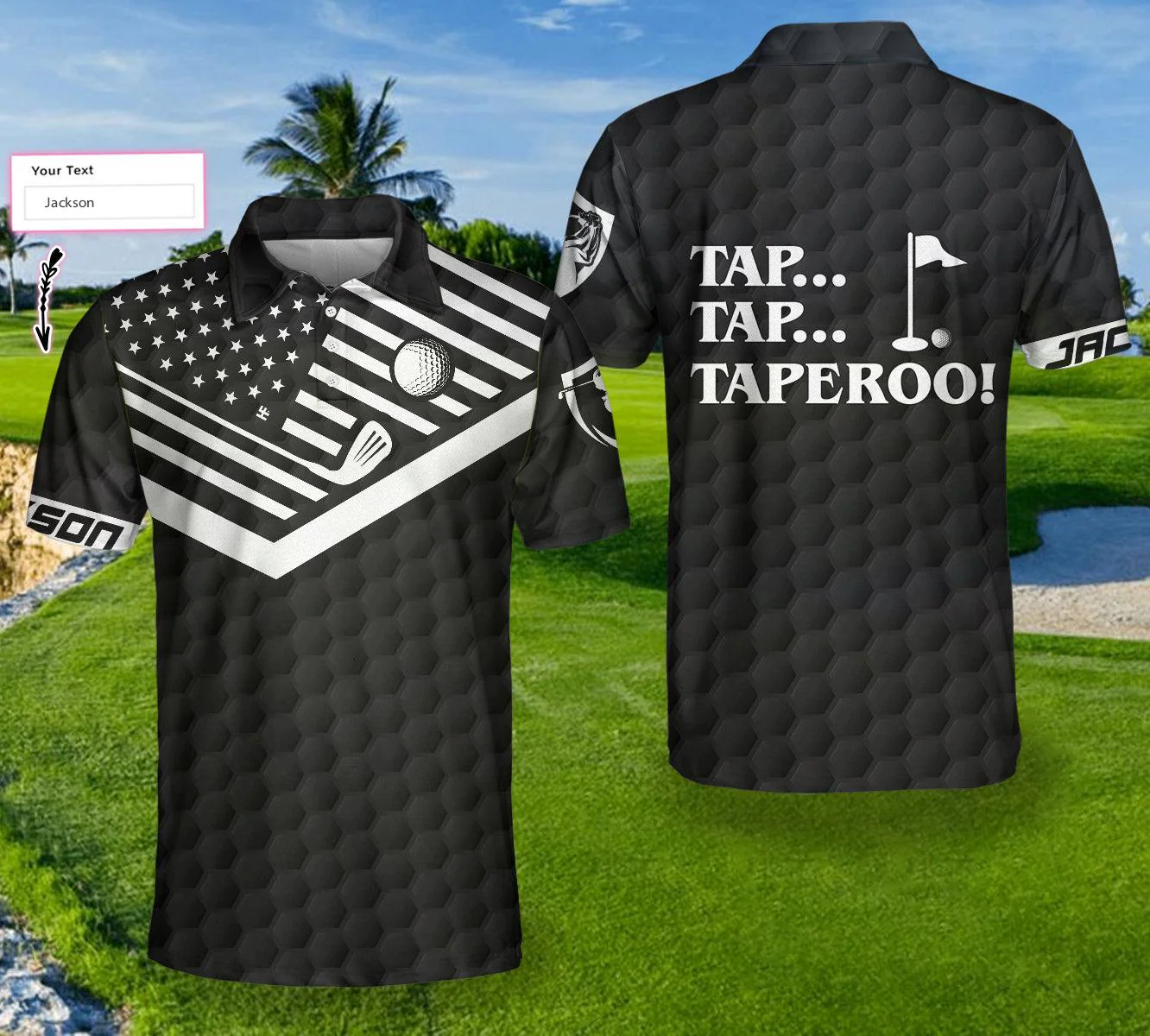 Men Golf Polo Shirt - Tap Tap Taperoo Custom Polo Shirt, Personalized Black American Flag Golf Shirt - Perfect Gift For Men, Golf Lover