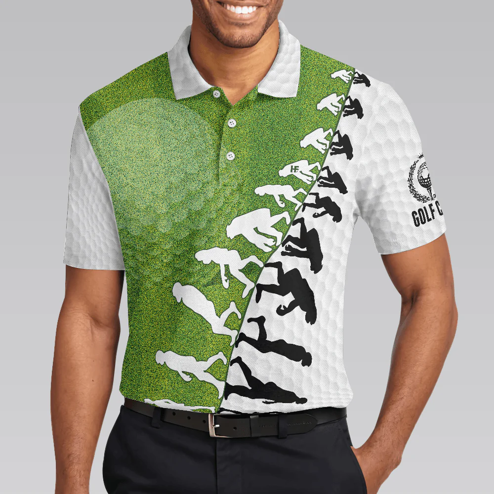 Men Golf Polo Shirt - The Evolution Of Golfer Through Generations Golf Polo Shirt, White And Green Golf Shirt - Perfect Gift For Men - Image 2