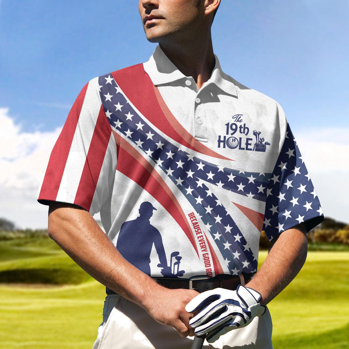 Men Golf Polo Shirt - The Nineteenth Hole Custom Polo Shirt, Personalized American Flag Golfer Polo Shirt, Best Golf Shirt - Perfect Gift For Men - Image 2