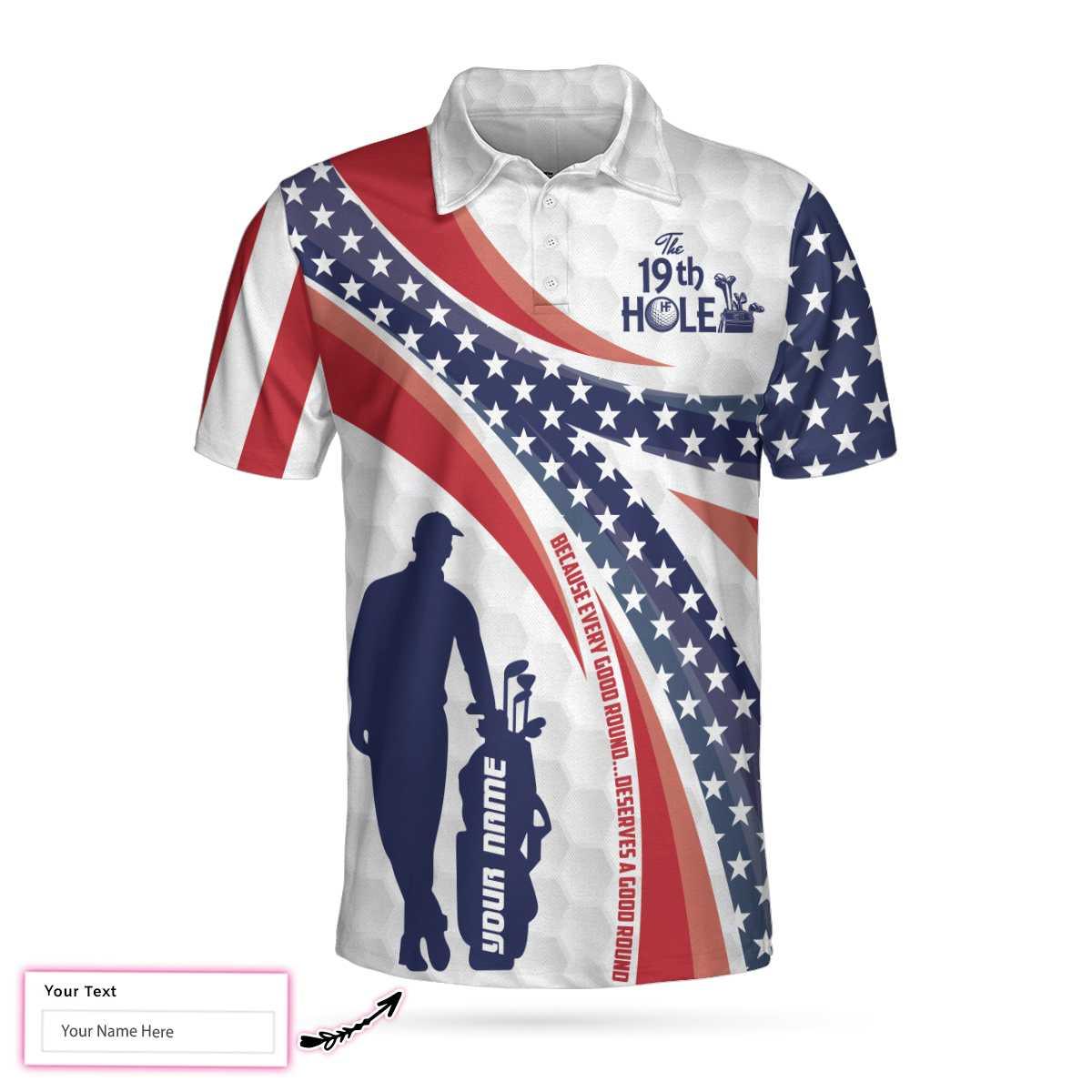 Men Golf Polo Shirt - The Nineteenth Hole Custom Polo Shirt, Personalized American Flag Golfer Polo Shirt, Best Golf Shirt - Perfect Gift For Men - Image 4
