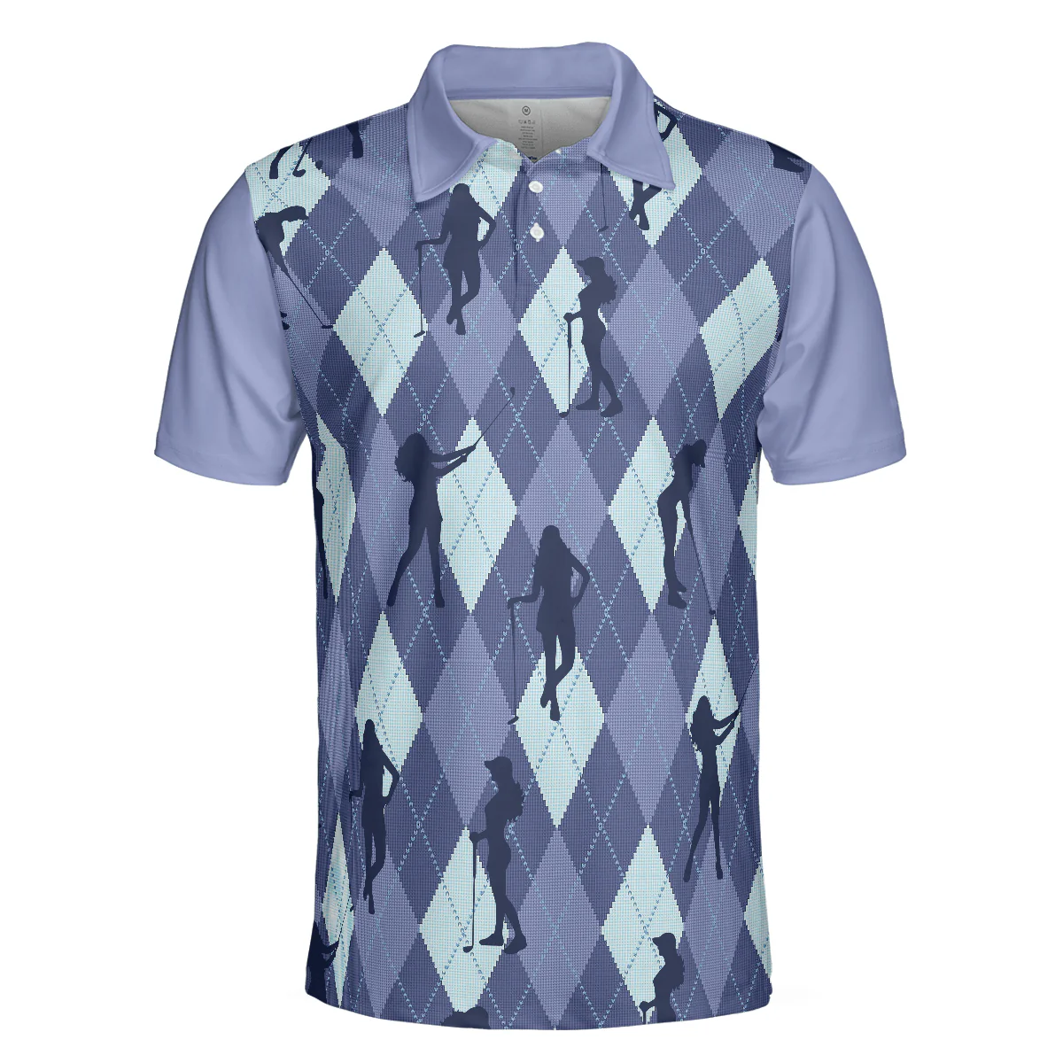 Men Golf Polo Shirt - Vintage Blue Palatte Girl Golf Polo Shirt,Argyle Pattern Girl Golfer Silhouette Polo Shirt,Fun Golf Shirt - Perfect Gift For Men - Image 3