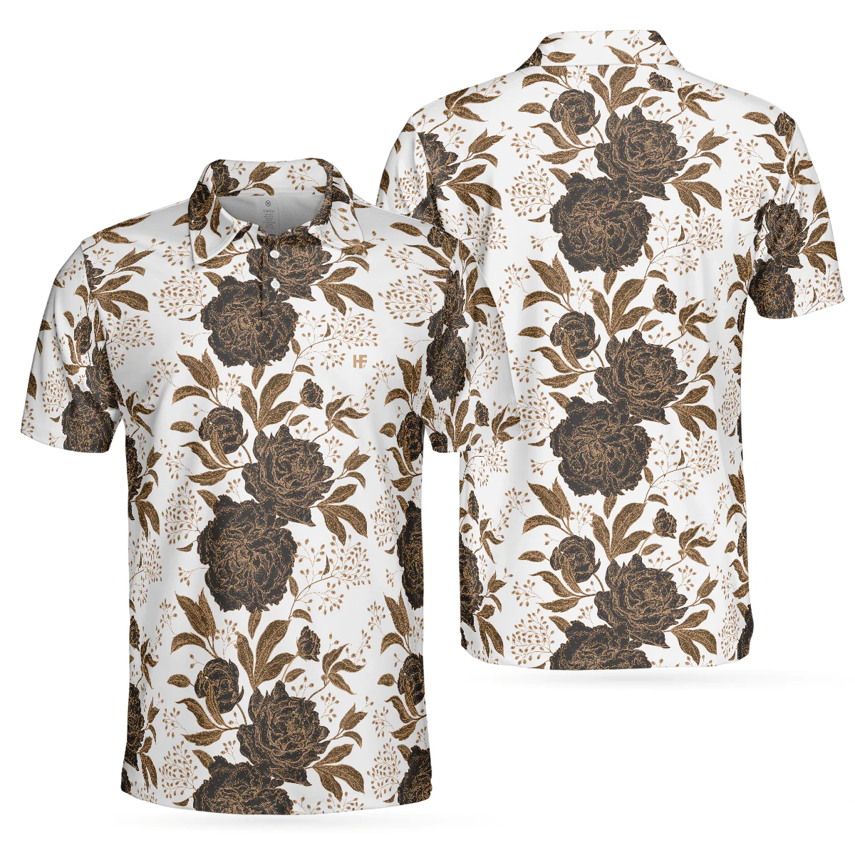 Men Golf Polo Shirt - Vintage Peonies And Roses Seamless Pattern Polo Shirt, Vintage Rose Shirt Design For Adults - Perfect Gift For Men