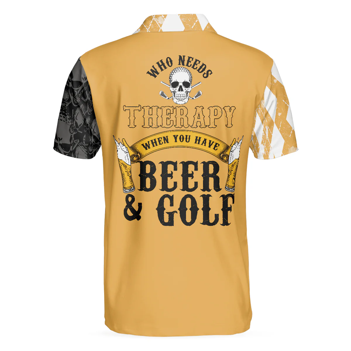 Men Golf Polo Shirt - Who Needs Therapy When You Have Beer & Golf Polo Shirt, Argyle Pattern Shirt Design For Drinking Golfers - Perfect Gift For Men - Image 2