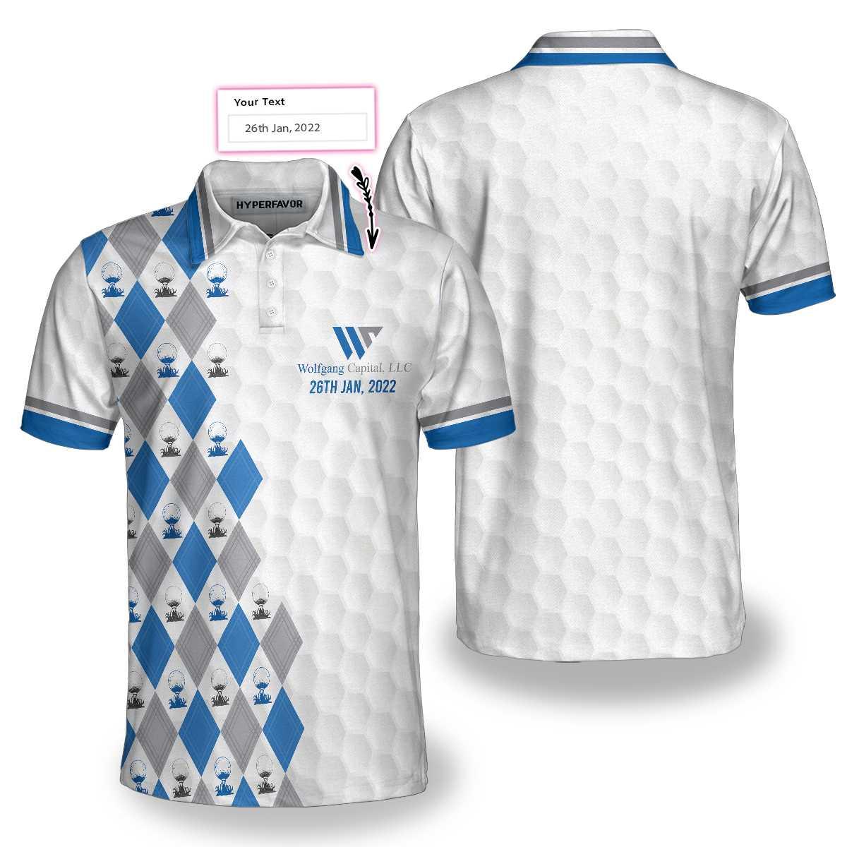 Men Golf Polo Shirt - Wolfgang Capital Argyle Pattern With Golf Ball On Tee Custom Men Golf Polo Shirt - Perfect Gift For Men, Golfers