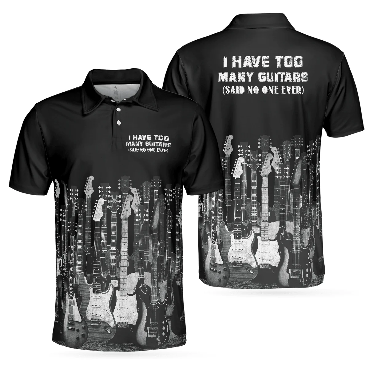 Men Guitar Polo Shirt - I Have Too Many Guitars Black Polo Shirt, Guitarist Polo Shirt, Best Guitar Shirt For Men