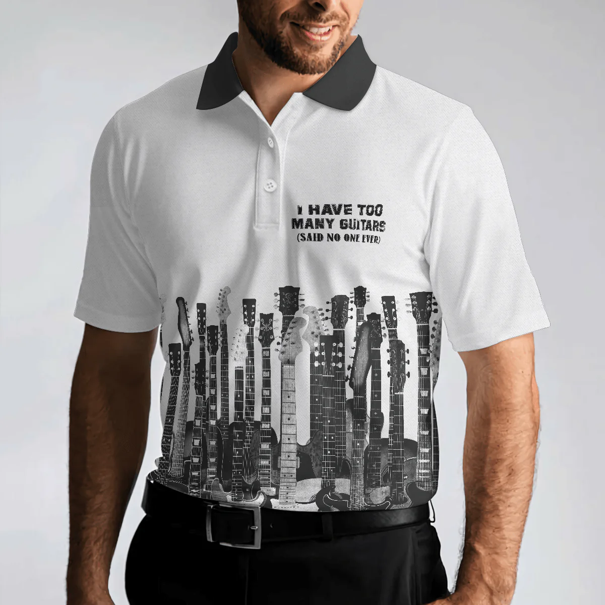 Men Guitar Polo Shirt - I Have Too Many Guitars White Polo Shirt, Guitarist Polo Shirt, Best Music Shirt For Men - Image 4