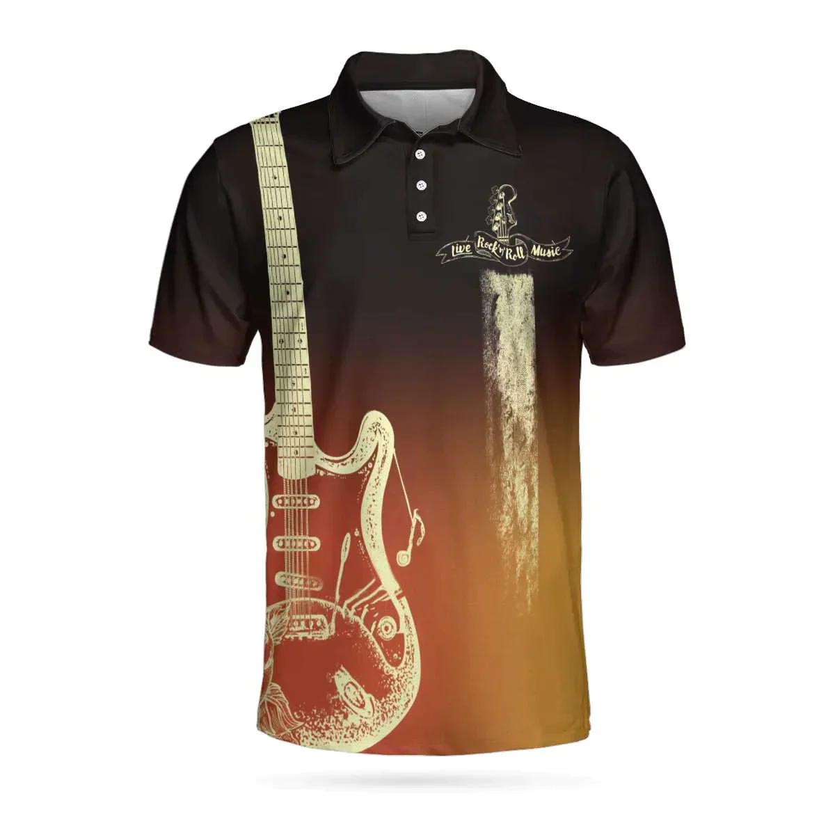 Men Guitar Polo Shirt - Live Rock And Roll Music Guitar Polo Shirt, Golden Sixer Gun Polo Shirt, Best Guitar Shirt For Men - Image 3