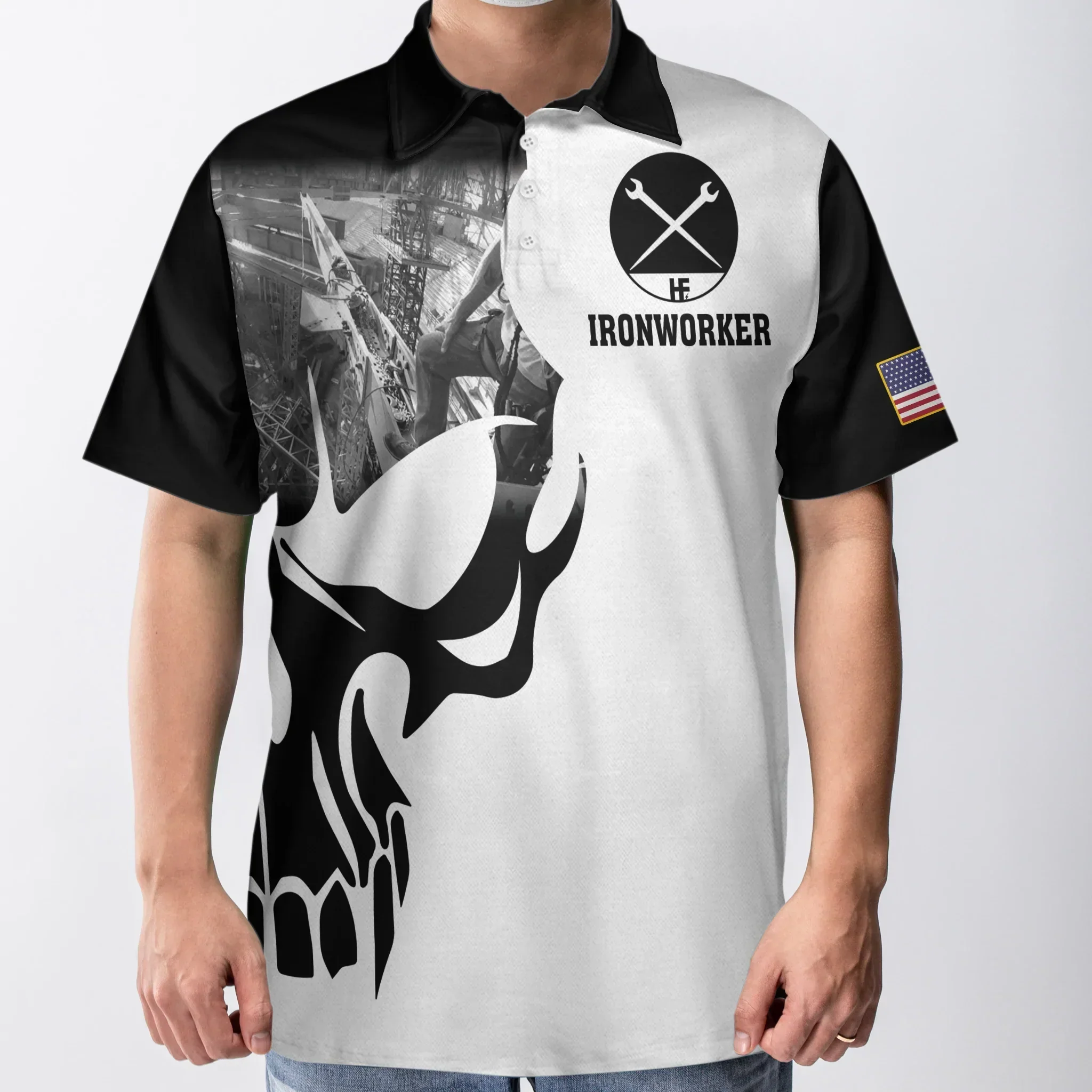 Men Ironworker Polo Shirt - Ironworker Proud Skull Polo Shirt, If You Think You Can Do My Job Skull Polo Shirt, Ironworker Shirt For Men - Image 2
