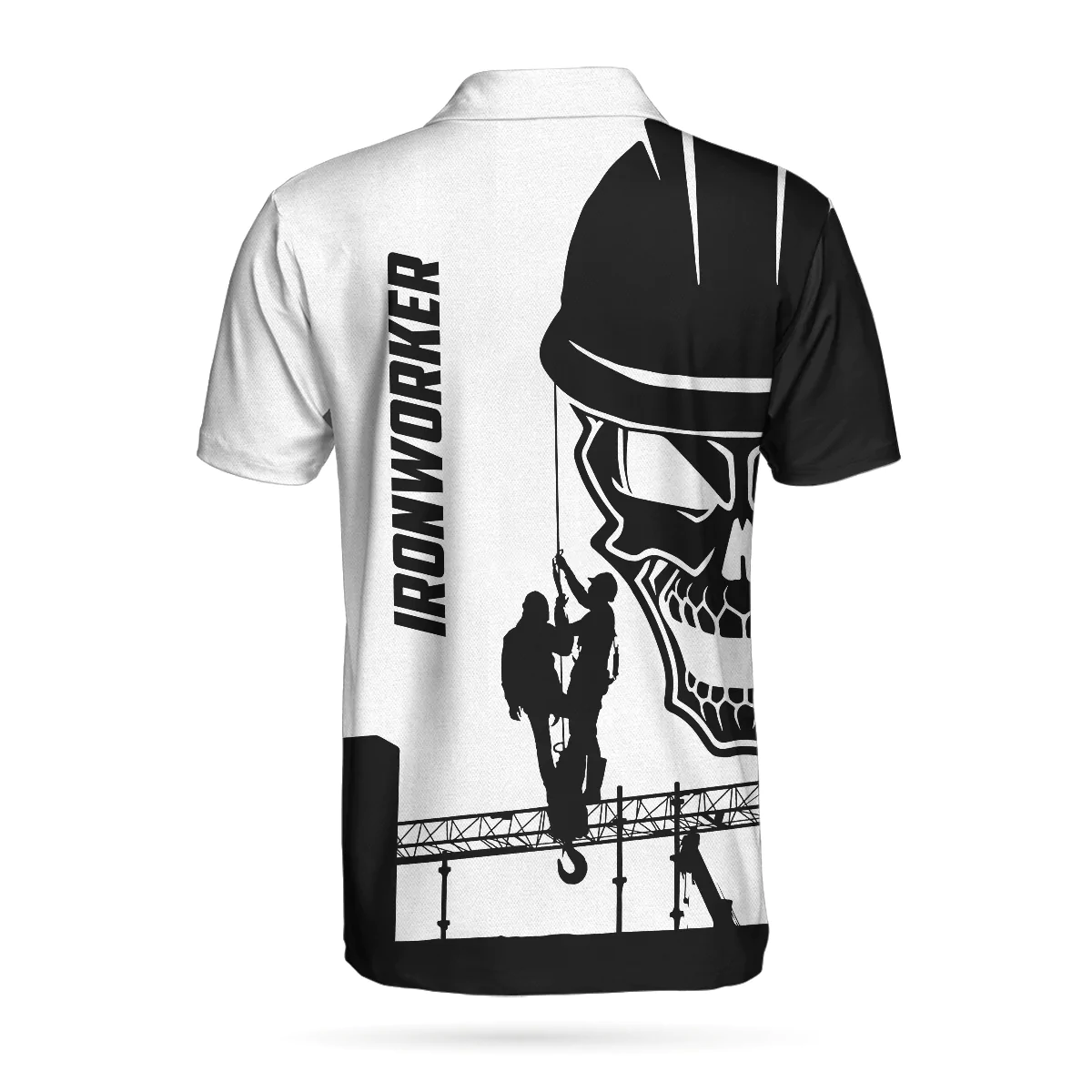Men Ironworker Polo Shirt - Ironworker Skull Polo Shirt, Black Silhouette Skull Polo Shirt, Ironworker Shirt For Men - Image 3