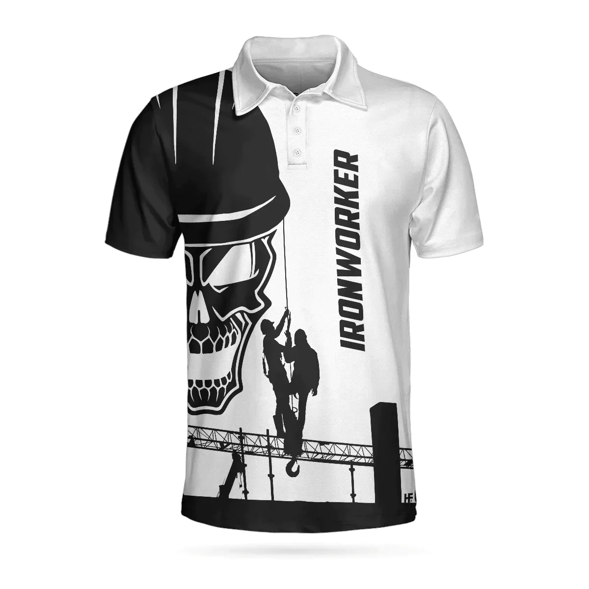 Men Ironworker Polo Shirt - Ironworker Skull Polo Shirt, Black Silhouette Skull Polo Shirt, Ironworker Shirt For Men - Image 4