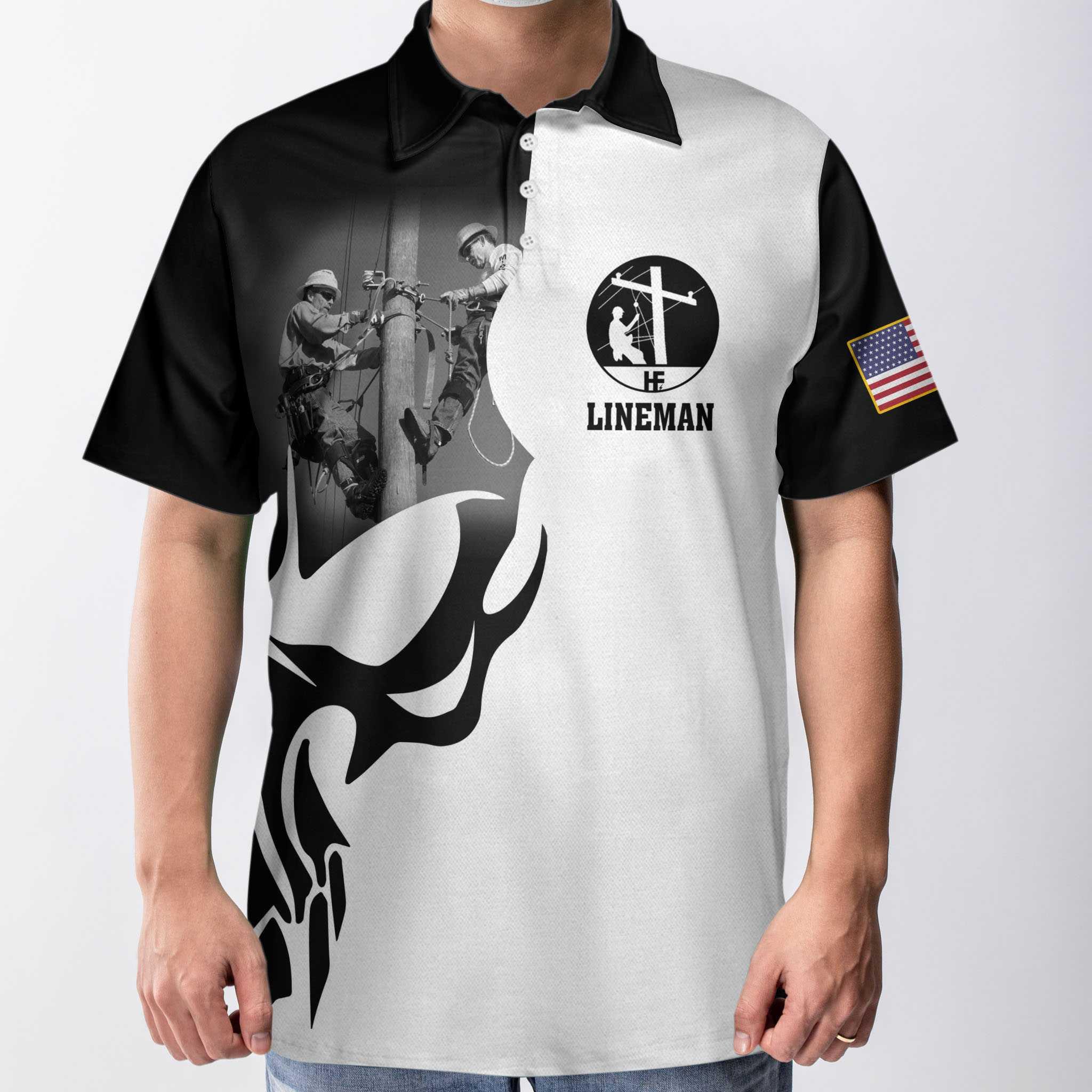 Men Lineman Polo Shirt - Lineman Proud Skull Polo Shirt, If You Think You Can Do My Job Polo Shirt, Best Lineman Shirt For Men - Image 2
