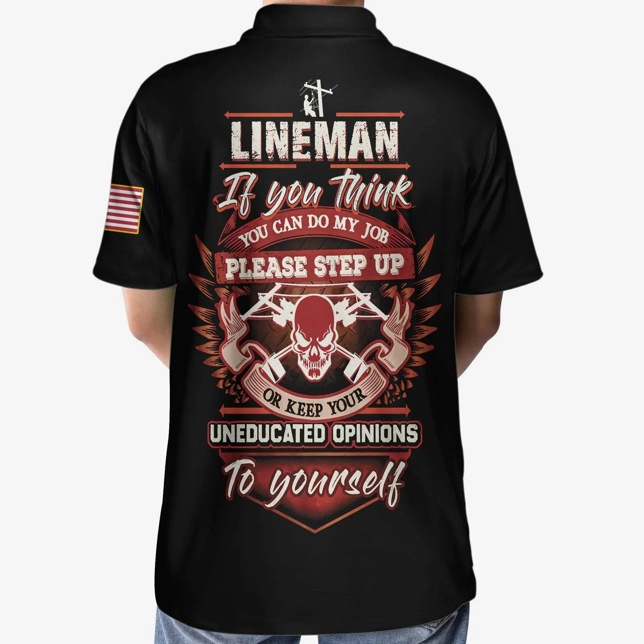 Men Lineman Polo Shirt - Lineman Proud Skull Polo Shirt, If You Think You Can Do My Job Polo Shirt, Best Lineman Shirt For Men - Image 5
