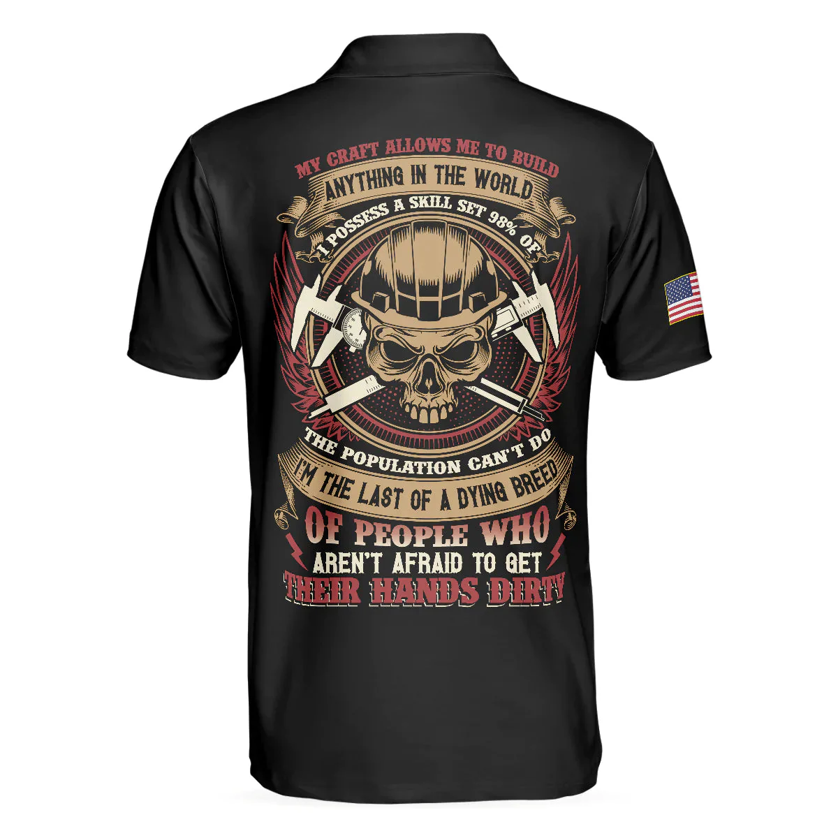 Men Machinist Polo Shirt - Machinist My Craft Allows Me To Build Anything Polo Shirt - Skull American Flag Machinist Shirt For Men - Image 3