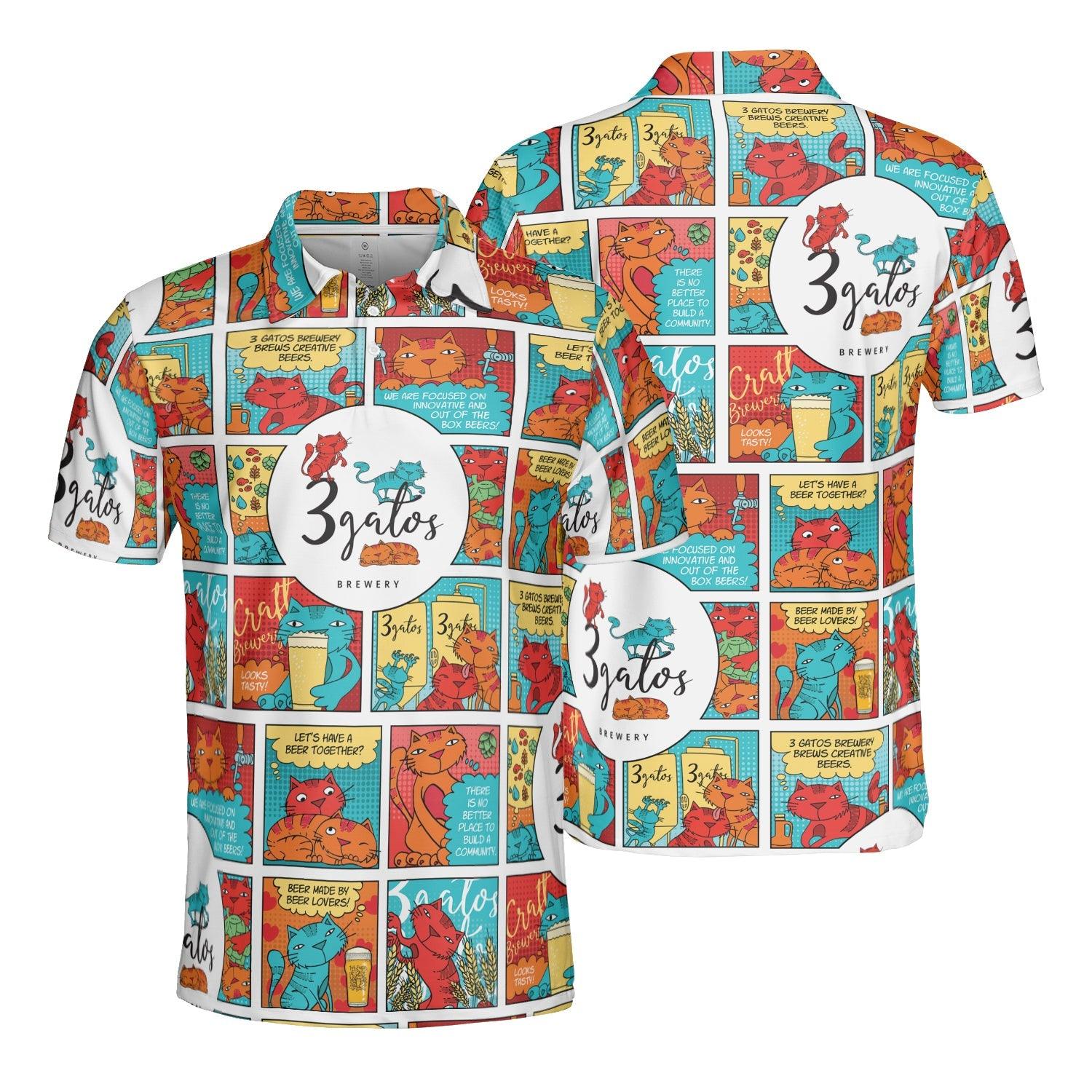 Men Polo Shirt - 3 Gatos Brewery Polo Shirt For Men - Gift For Husband, Boyfiend
