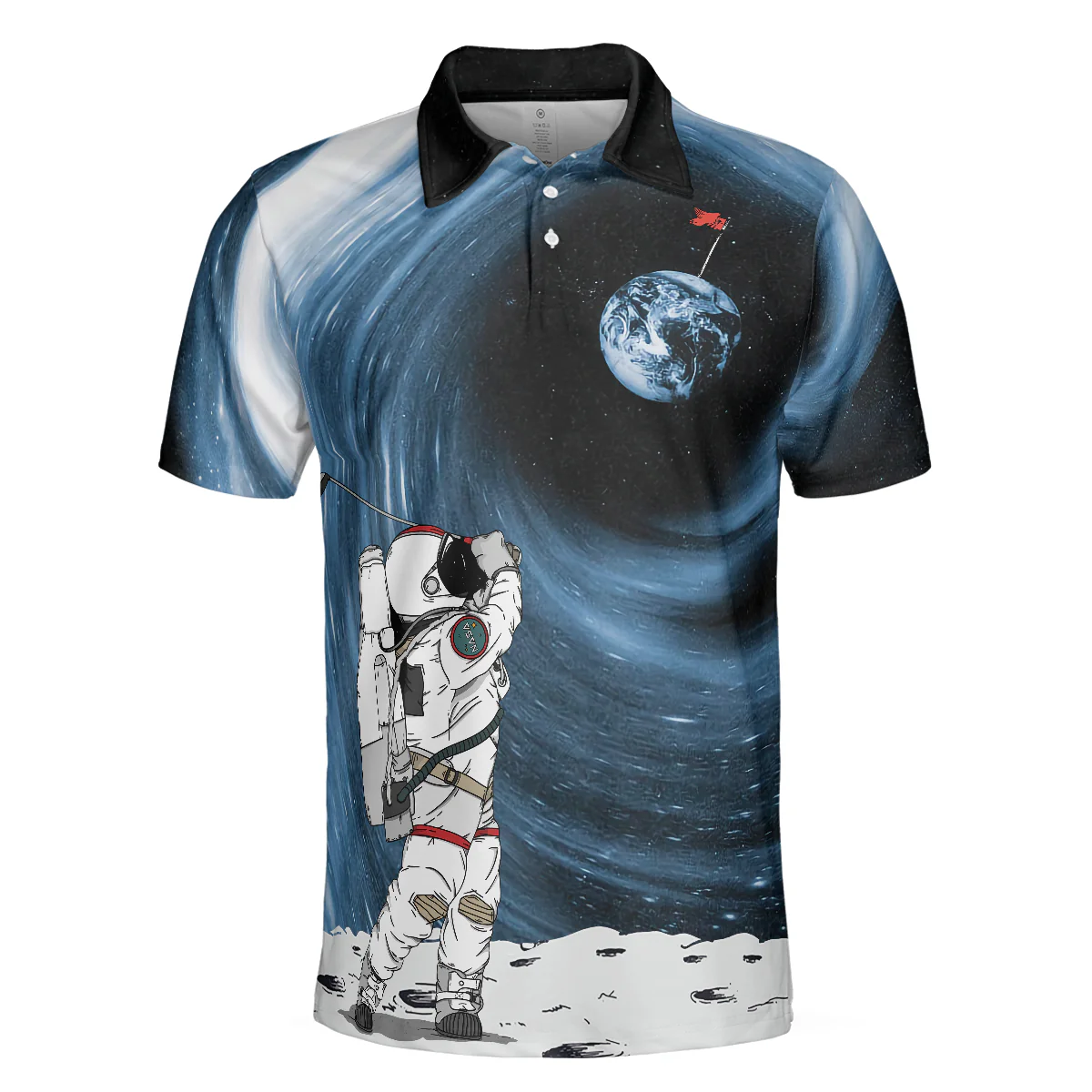 Men Polo Shirt - Astronaut Golfing Outer Space Black Golf Polo Shirt Men Polo Shirt - Gift For Golfer - Hole 404 Oops Men Polo Shirt - Image 2