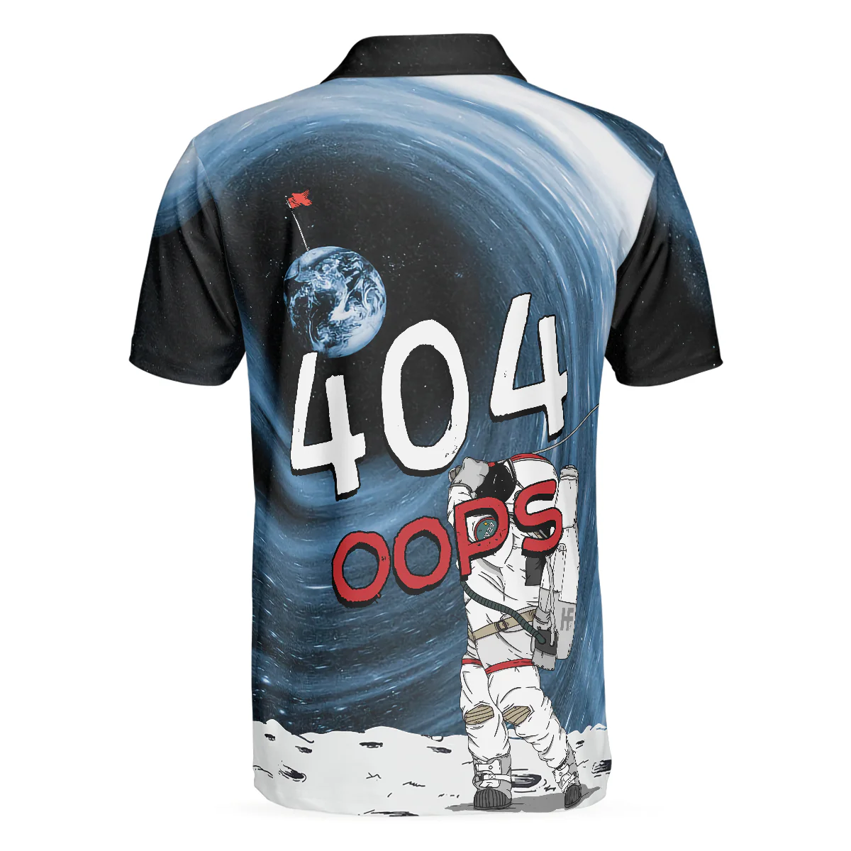 Men Polo Shirt - Astronaut Golfing Outer Space Black Golf Polo Shirt Men Polo Shirt - Gift For Golfer - Hole 404 Oops Men Polo Shirt - Image 3