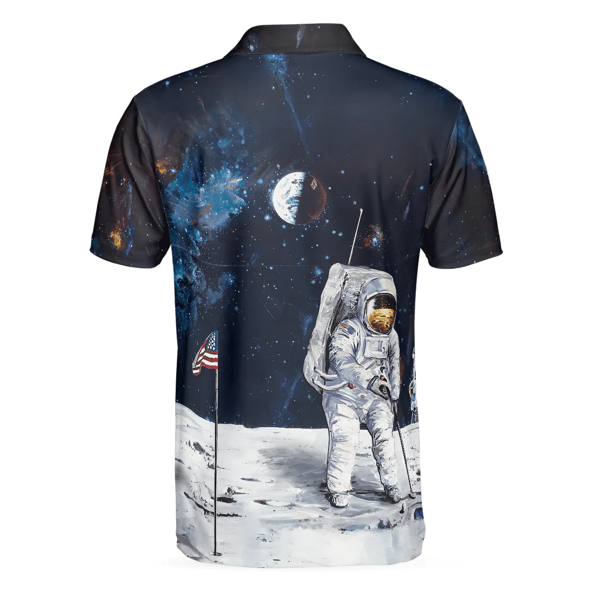 Men Polo Shirt - Astronaut Moon Golf Men Polo Shirt, American Flag Men Polo Shirt - Perfect Gift For Men, Golfers - Image 2