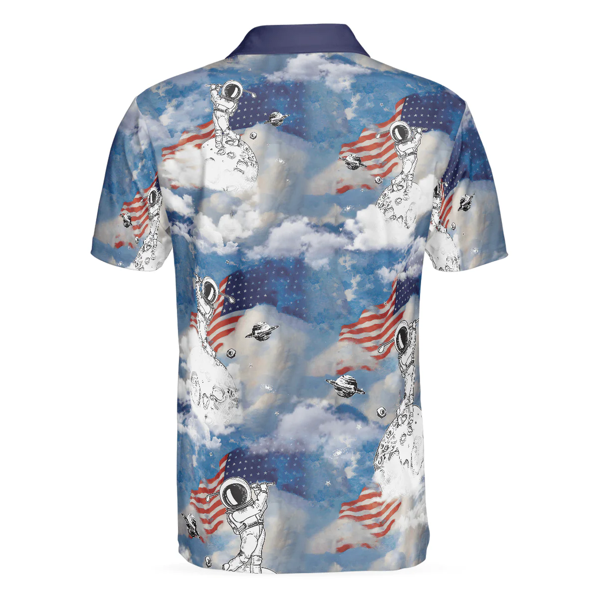 Men Polo Shirt - Astronaut Plays Golf In Space American Flag Men Polo Shirt - Cloud Golfing Men Polo Shirt - Perfect Gift For Men, Golfer - Image 2