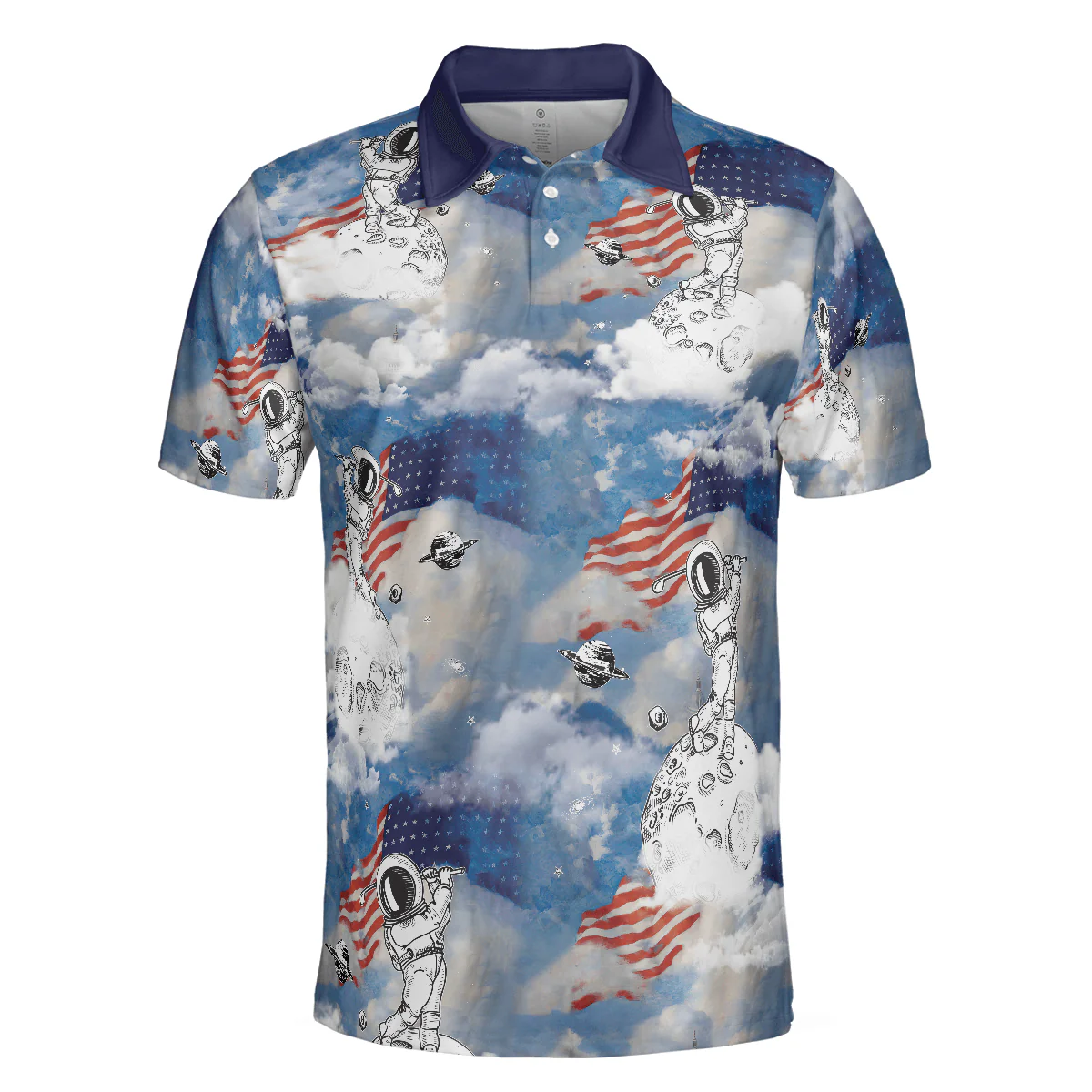 Men Polo Shirt - Astronaut Plays Golf In Space American Flag Men Polo Shirt - Cloud Golfing Men Polo Shirt - Perfect Gift For Men, Golfer - Image 3