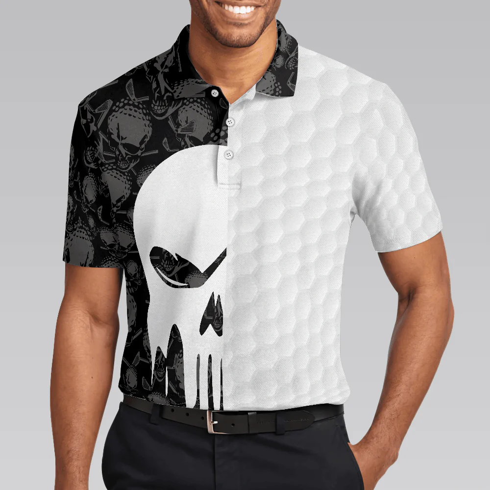 Men Polo Shirt - Bad Day Of Golf Polo Shirt, Black And White Skull Flag Polo Shirt - Perfect Gift For Men, Golfers - Image 4