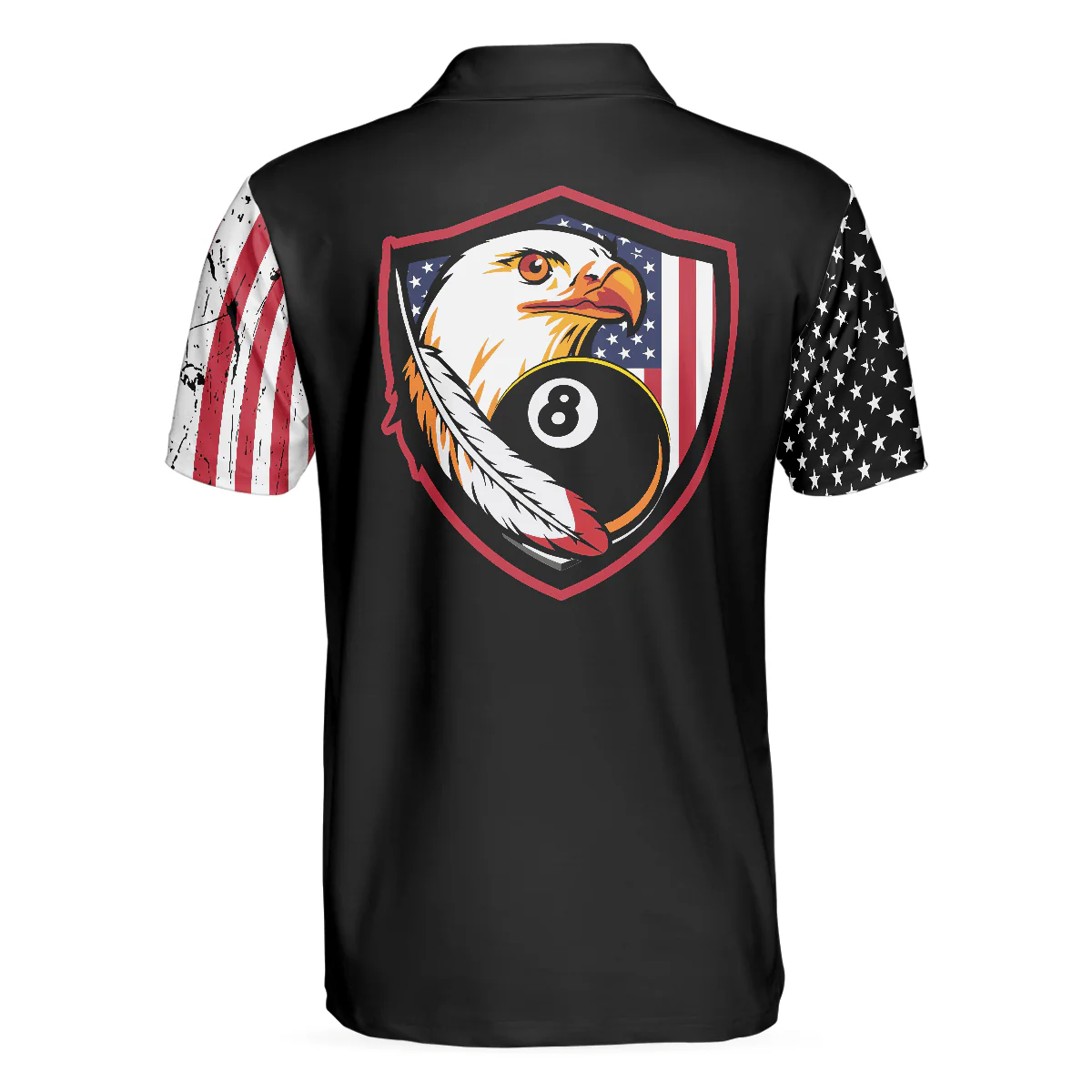 Men Polo Shirt - Billiards Eagle American Flag Black Polo Shirt - 8-ball Black Theme Polo Shirt, Best Billiards Shirt For Men - Image 2