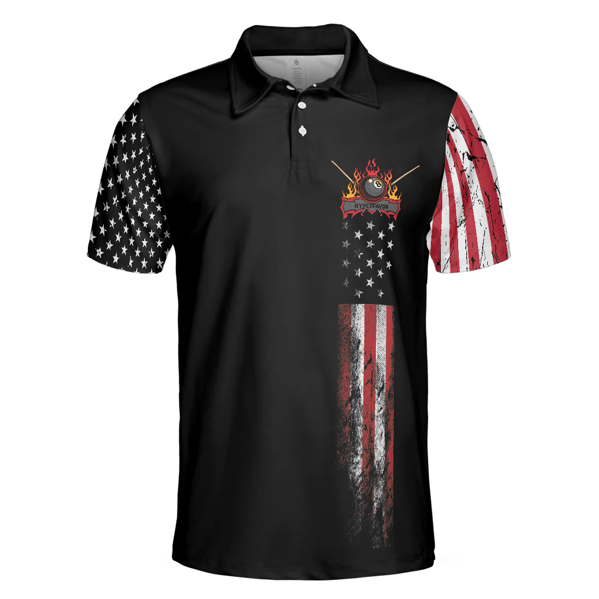 Men Polo Shirt - Billiards Eagle American Flag Black Polo Shirt - 8-ball Black Theme Polo Shirt, Best Billiards Shirt For Men - Image 3