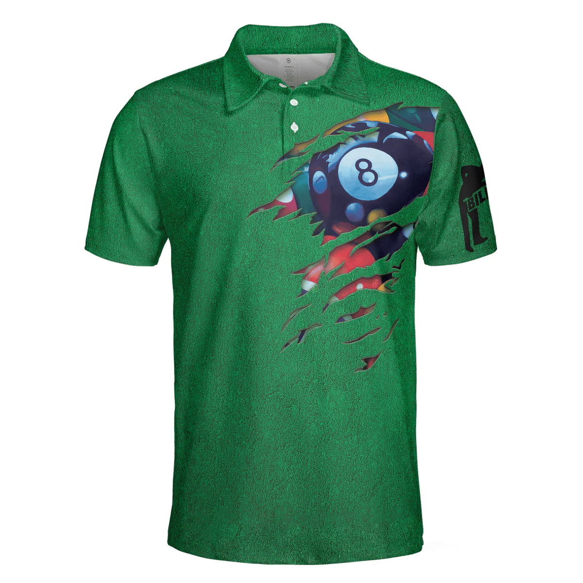 Men Polo Shirt - Billiards Green American Flag Polo Shirt, Unique Billiards Shirt For Men - Gift For Billiards Player- Cool Gift For Pool Players - Image 3
