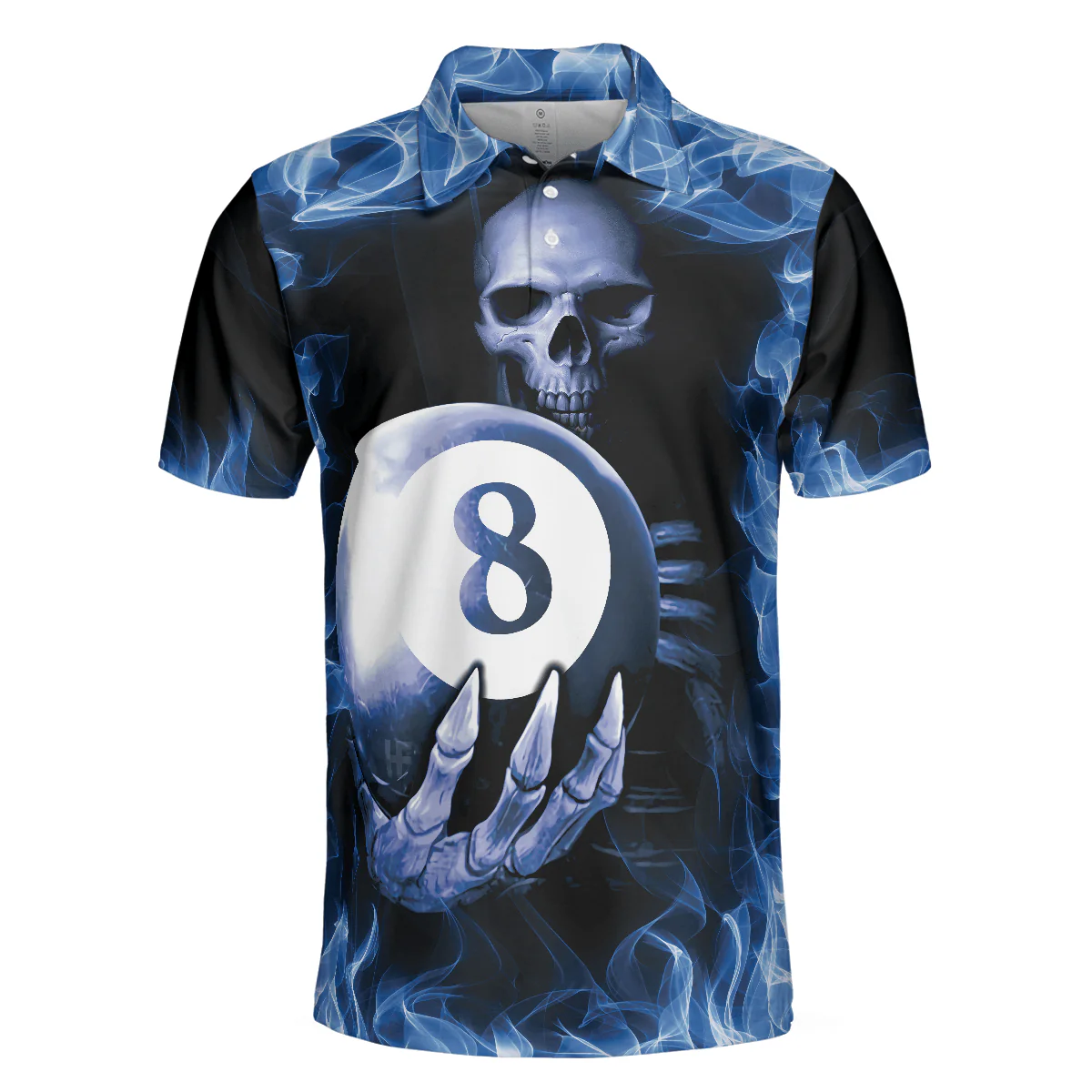Men Polo Shirt - Billiards Murder Polo Shirt, Blue Flame Billiards Shirt Design - Skull Eight Ball Billiards Shirt For Men - Image 3