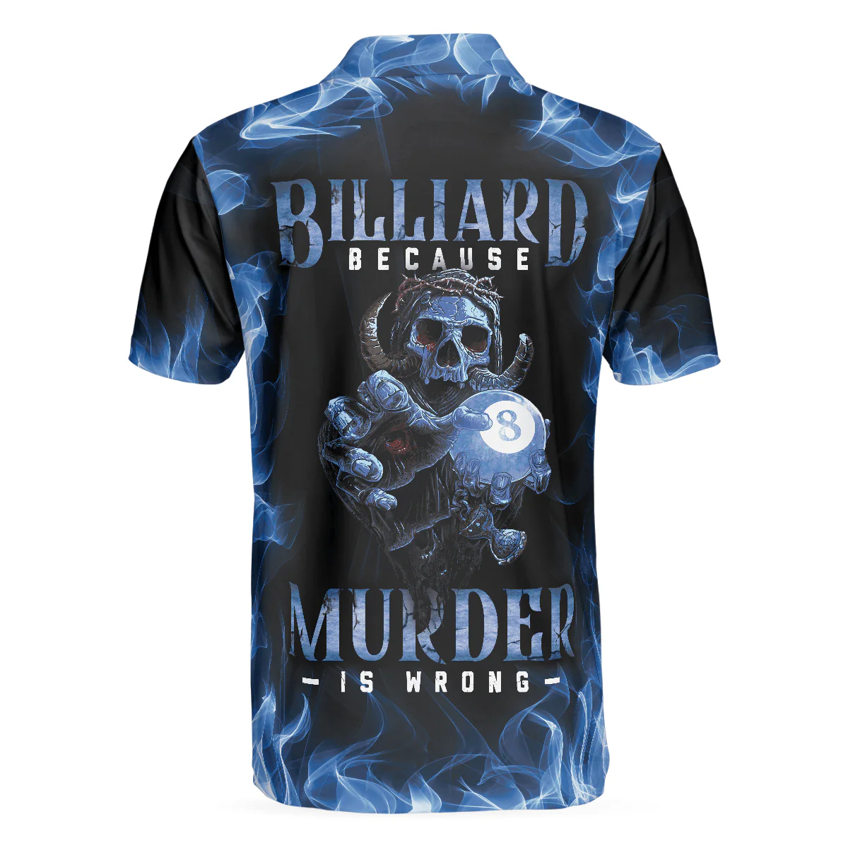 Men Polo Shirt - Billiards Murder Polo Shirt, Blue Flame Billiards Shirt Design - Skull Eight Ball Billiards Shirt For Men - Image 4