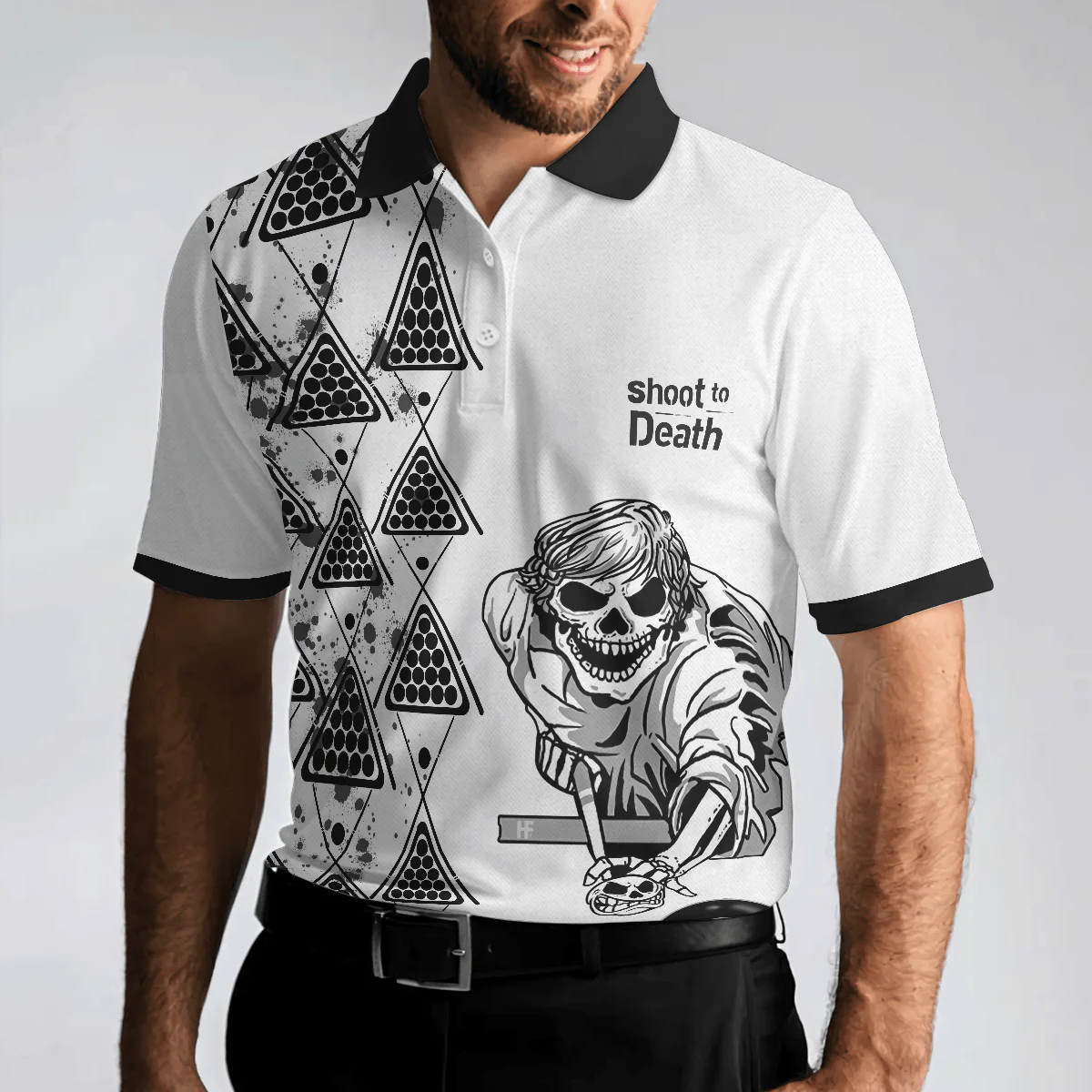 Men Polo Shirt - Billiards To Death Burry Me With Billiards Club Polo Shirt, Cool Skull Polo Shirt Design For Billiards Lovers - Image 4