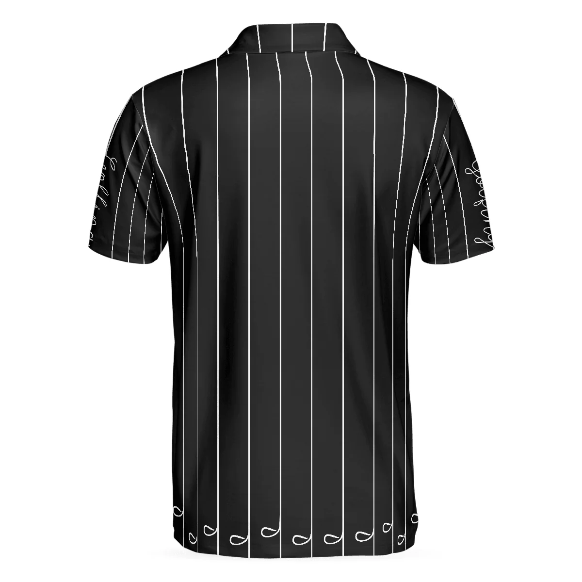 Men Polo Shirt - Black & White Single Line Continuous Golfer Shirt Polo Shirt, Vertical Lines Golfing Polo Shirt, Best Golf Shirt For Men - Image 2