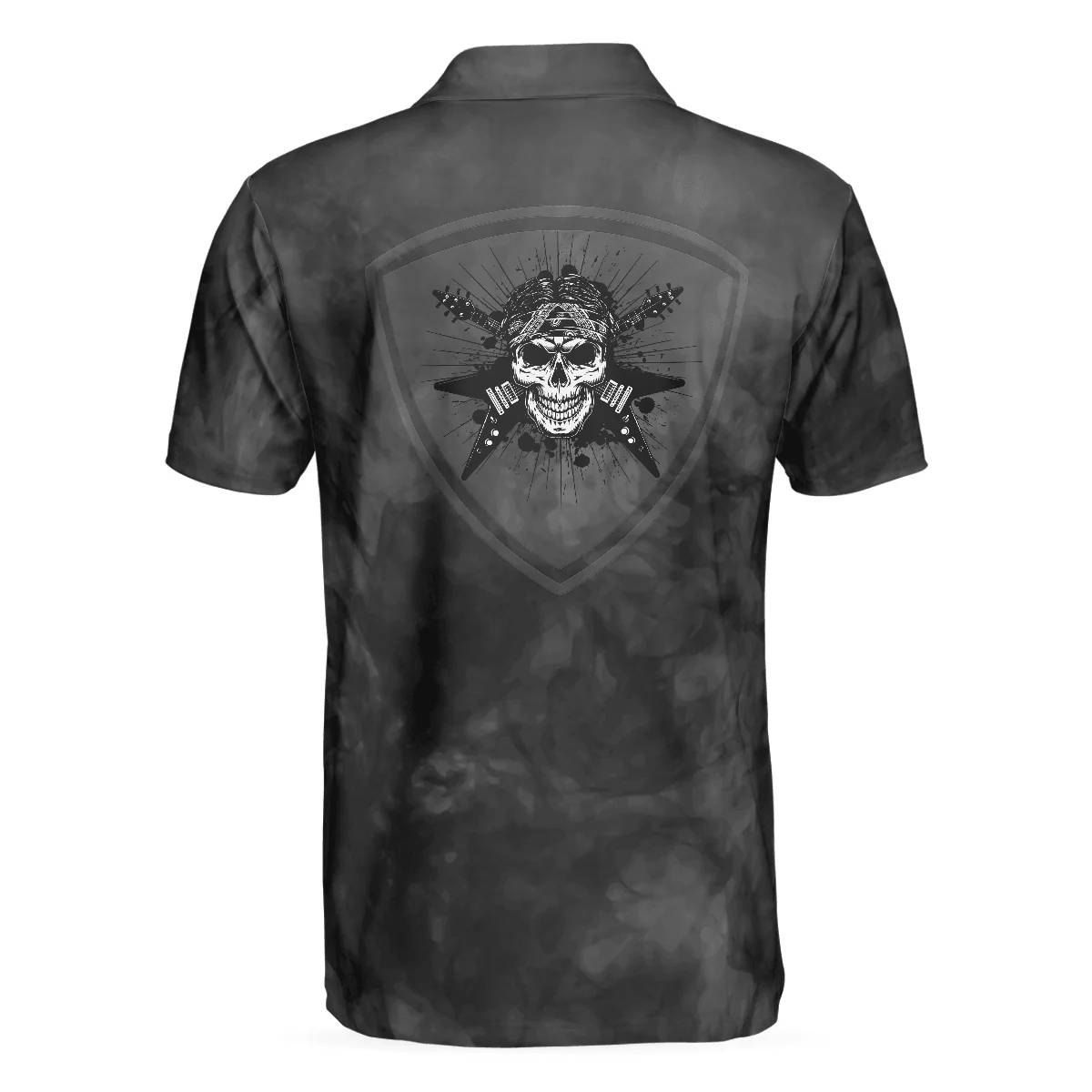 Men Polo Shirt - Guitar And Skull Men Polo Shirt, Streetwear Polo Shirt, Black And White Guitar Shirt For Men - Image 2