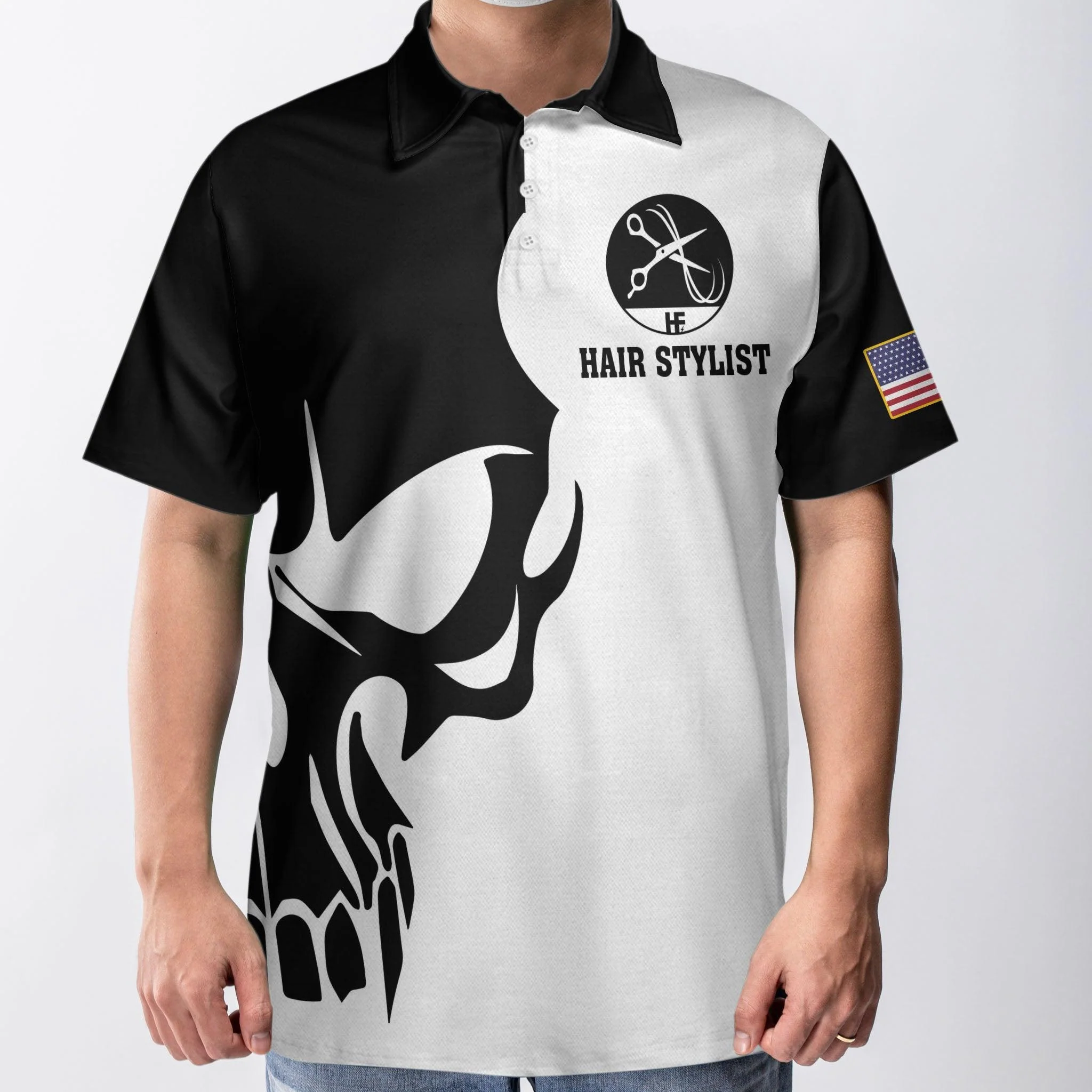 Men Polo Shirt - Hair Stylist Proud Skull Men Polo Shirt, If You Think You Can Do My Job Skull Polo Shirt, Hair Stylist Shirt For Men