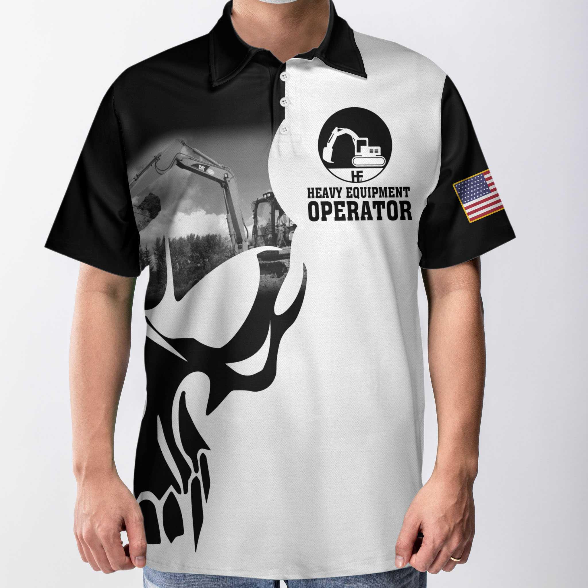 Men Polo Shirt - Heavy Equipment Operator Proud Skull US Flag, If You Think You Can Do My Job Skull Heavy Equipment Operator Shirt, Best Gift For Men - Image 2