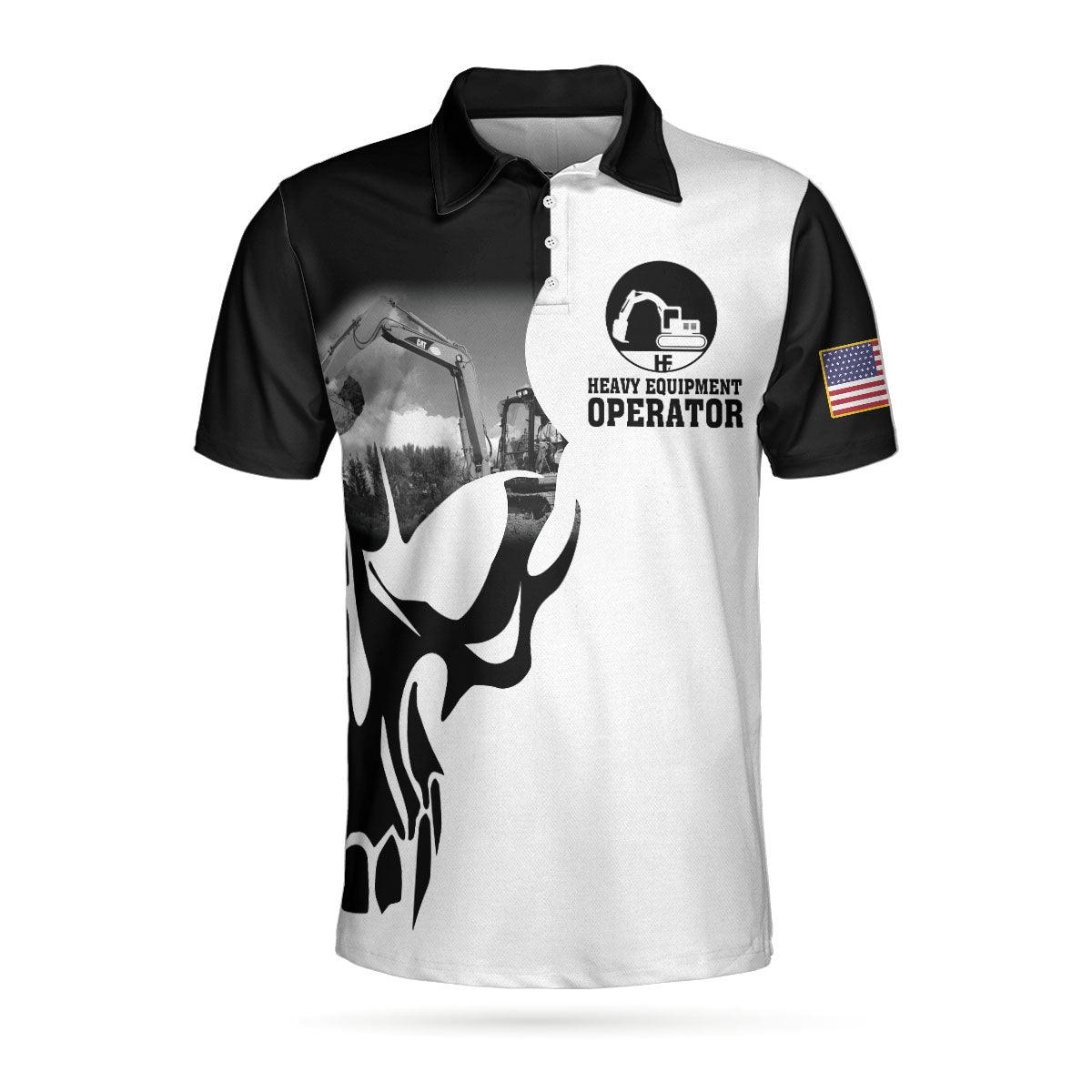 Men Polo Shirt - Heavy Equipment Operator Proud Skull US Flag, If You Think You Can Do My Job Skull Heavy Equipment Operator Shirt, Best Gift For Men - Image 4