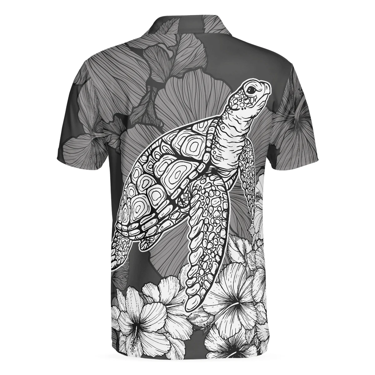 Men Polo Shirt - Hibiscus Turtle Shirt For Men Polo Shirt, Sea Turtle Polo Shirt For Men, Hibiscus Floral Shirt Design, Best Gift For Men - Image 2