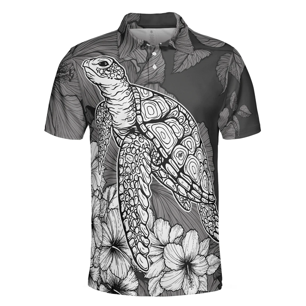 Men Polo Shirt - Hibiscus Turtle Shirt For Men Polo Shirt, Sea Turtle Polo Shirt For Men, Hibiscus Floral Shirt Design, Best Gift For Men - Image 3