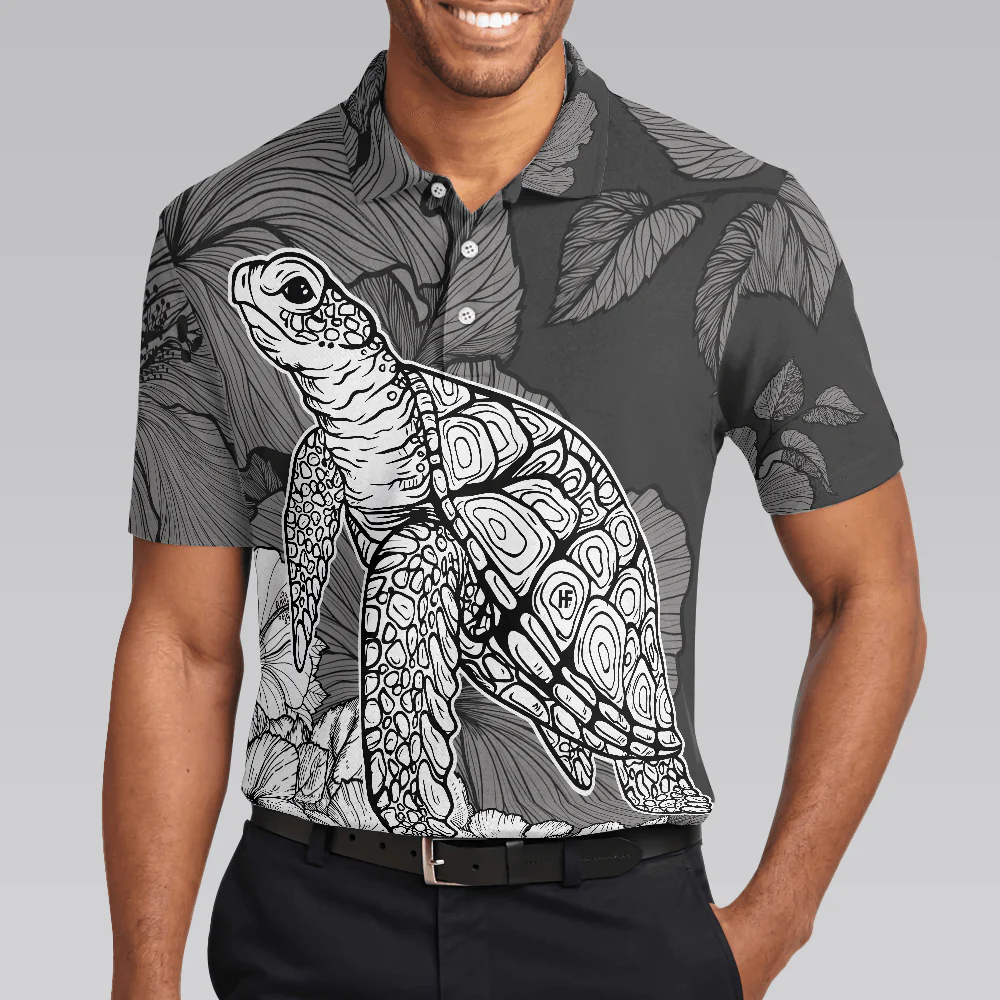 Men Polo Shirt - Hibiscus Turtle Shirt For Men Polo Shirt, Sea Turtle Polo Shirt For Men, Hibiscus Floral Shirt Design, Best Gift For Men - Image 5