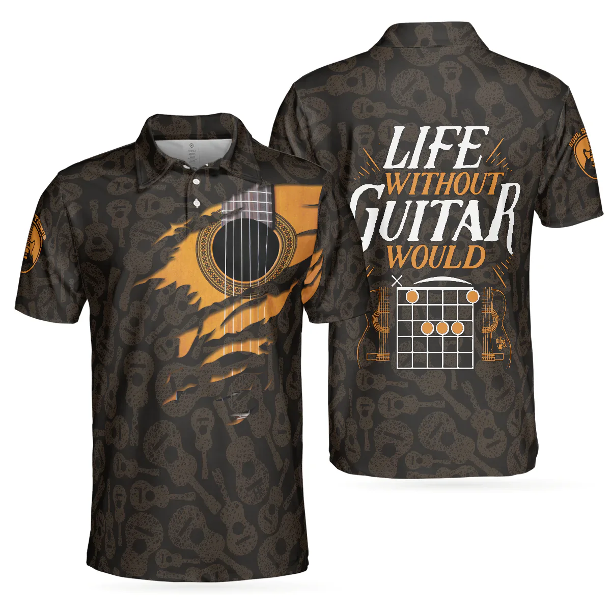 Men Polo Shirt - Life Without Guitar Would Be Flat Short Sleeve Polo Shirt, Guitar Pattern Polo Shirt, Best Guitar Shirt For Men