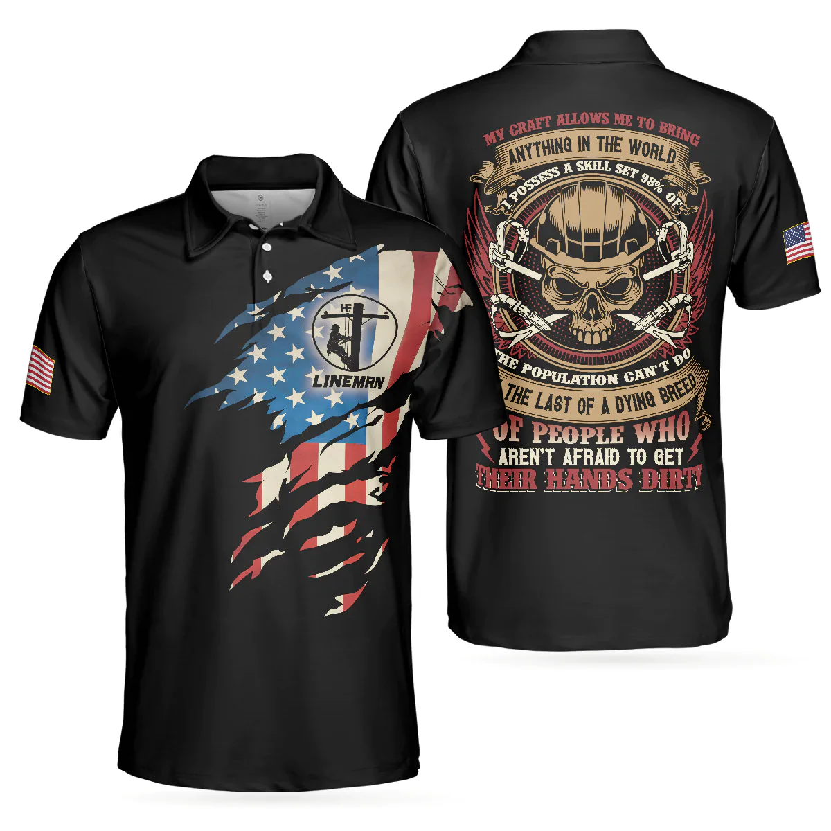 Men Polo Shirt - Lineman My Craft Allows Me To Bring Anything Polo Shirt, Skull American Flag Lineman Shirt For Men