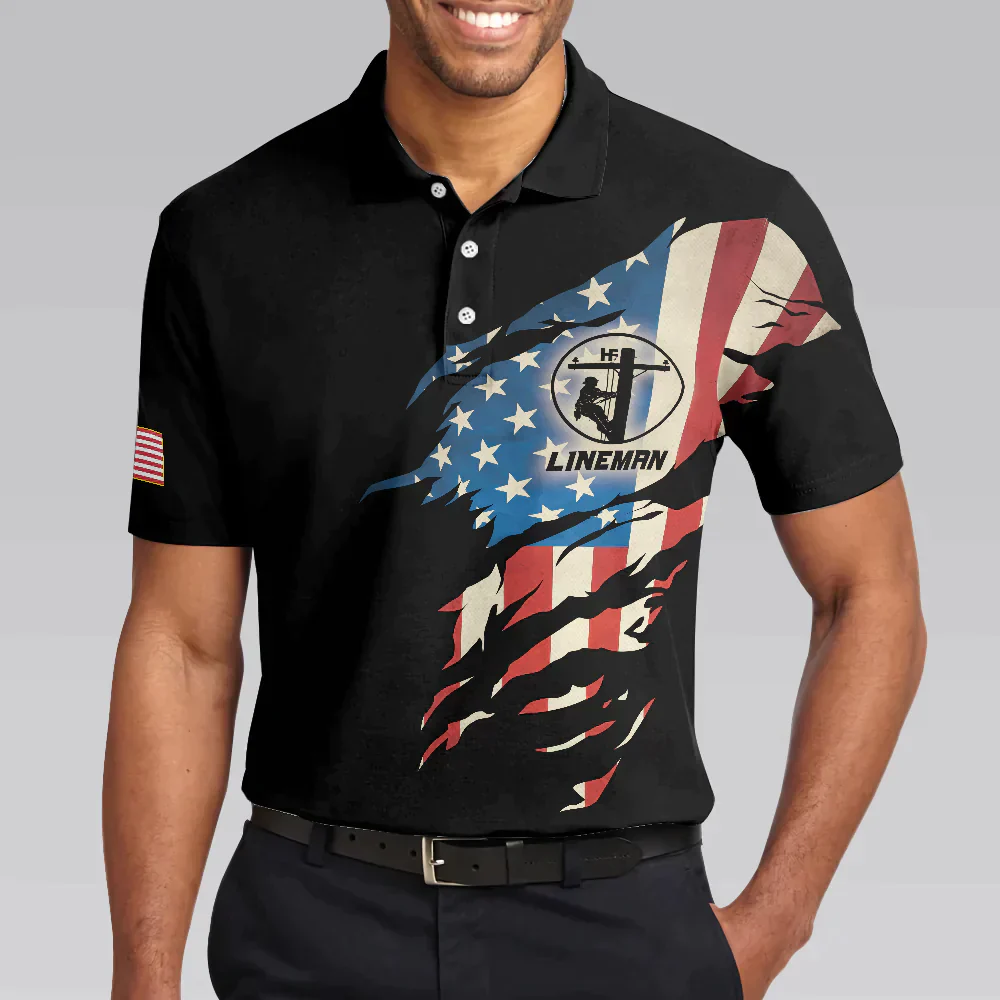 Men Polo Shirt - Lineman My Craft Allows Me To Bring Anything Polo Shirt, Skull American Flag Lineman Shirt For Men - Image 4