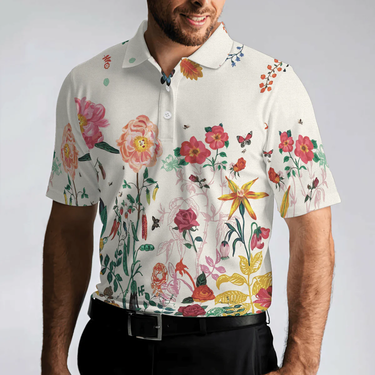 Men Polo Shirt - Tropical Floral Summer Polo Shirt, Floral Print Tropical Polo Shirt For Summer, Best Summer Vibe Shirt - Perfect Gift For Men - Image 4